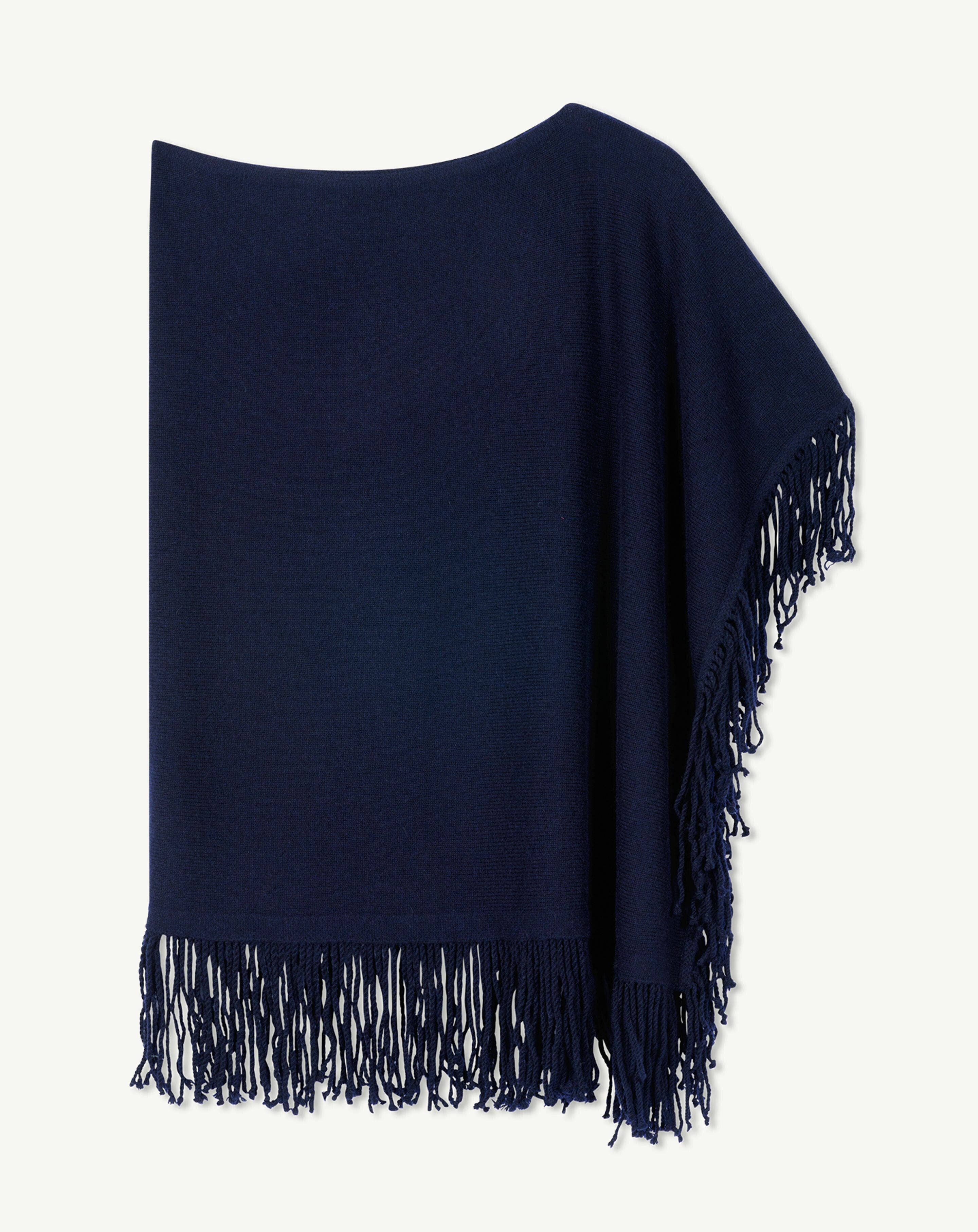 Fringed poncho in Cashmere, Wool Women navy blue | Eric Bompard