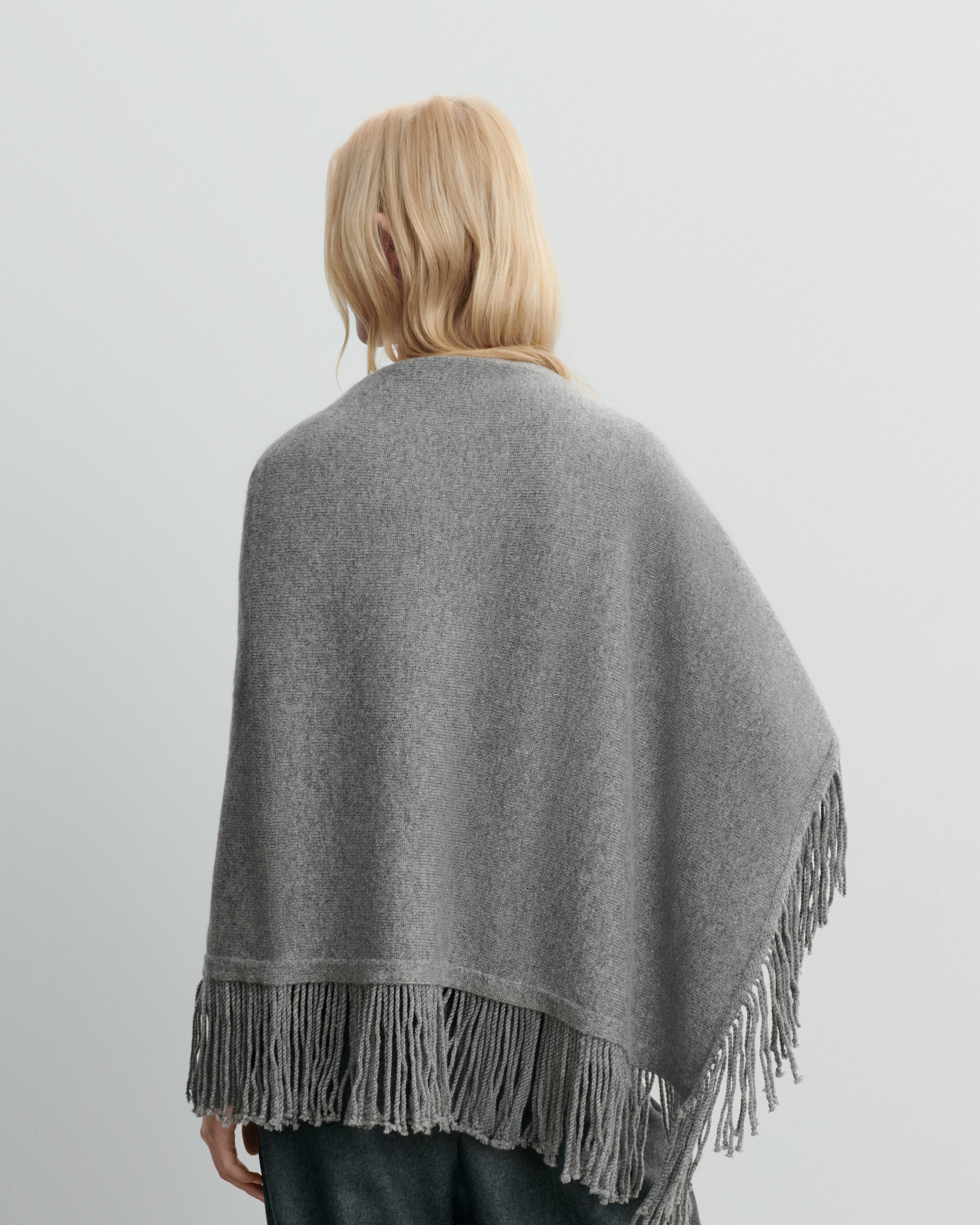 Poncho à franges-GRIS METEORITE-50% cachemire 50% laine