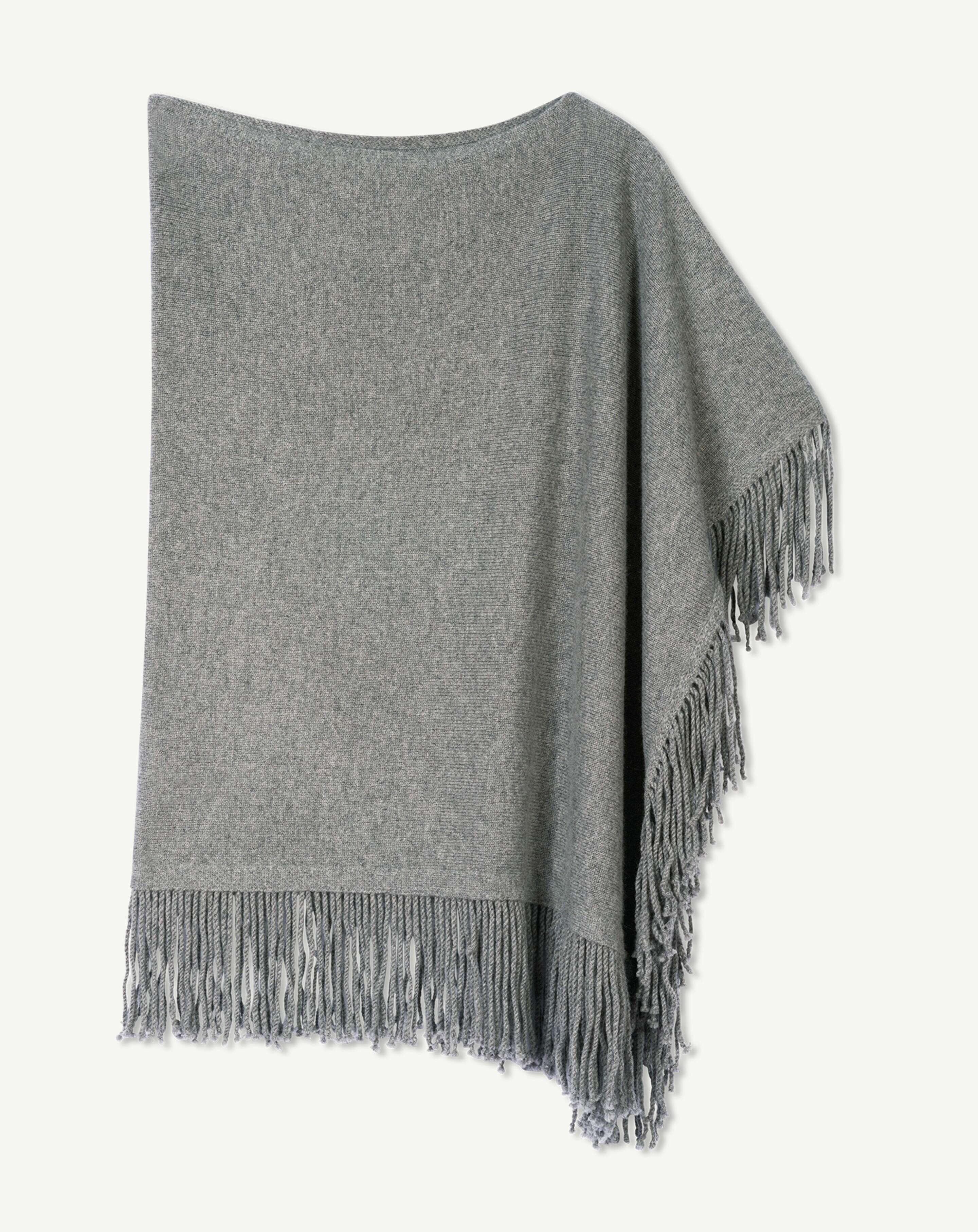 Poncho à franges-GRIS METEORITE-50% cachemire 50% laine