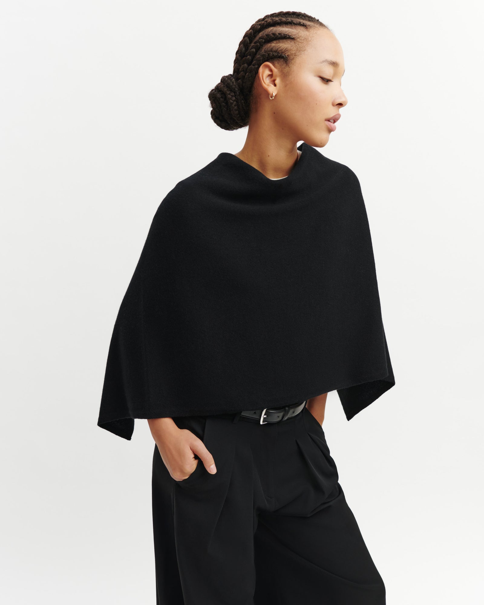 Poncho court-NOIR-100% cachemire