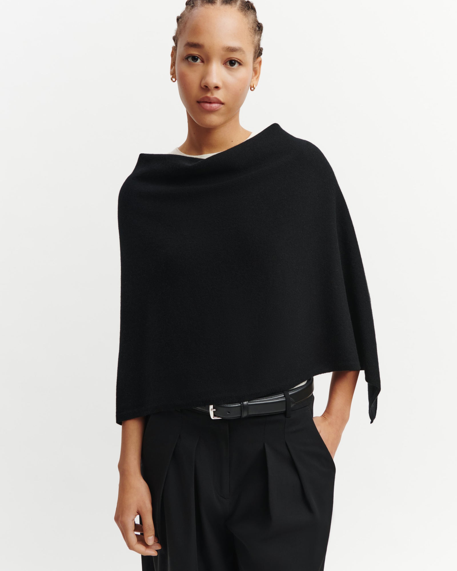 Poncho court-NOIR-100% cachemire