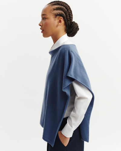 Poncho court-BLEU ATLAS-100% cachemire