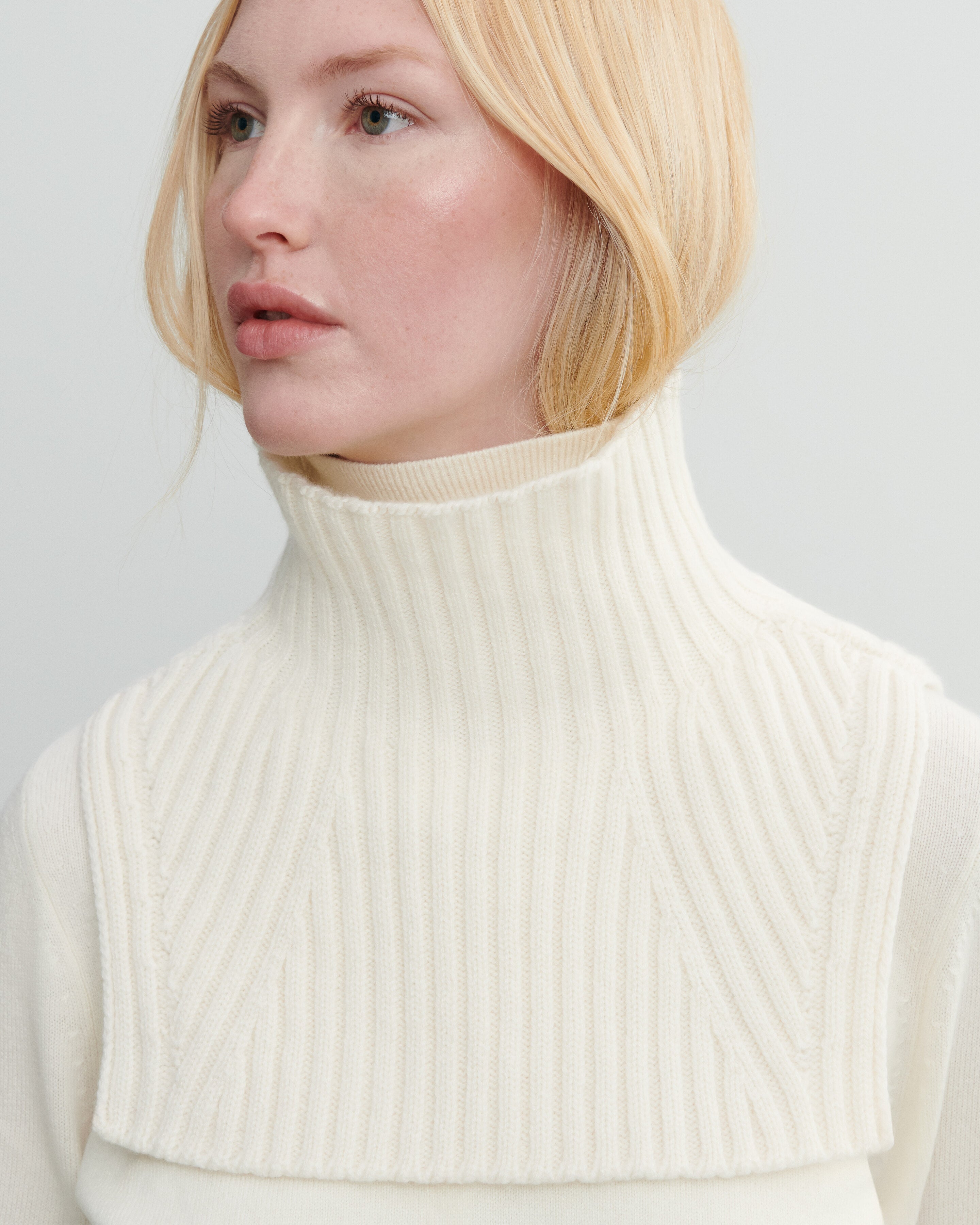 Plastron court à côtes-NATUREL-100% cachemire