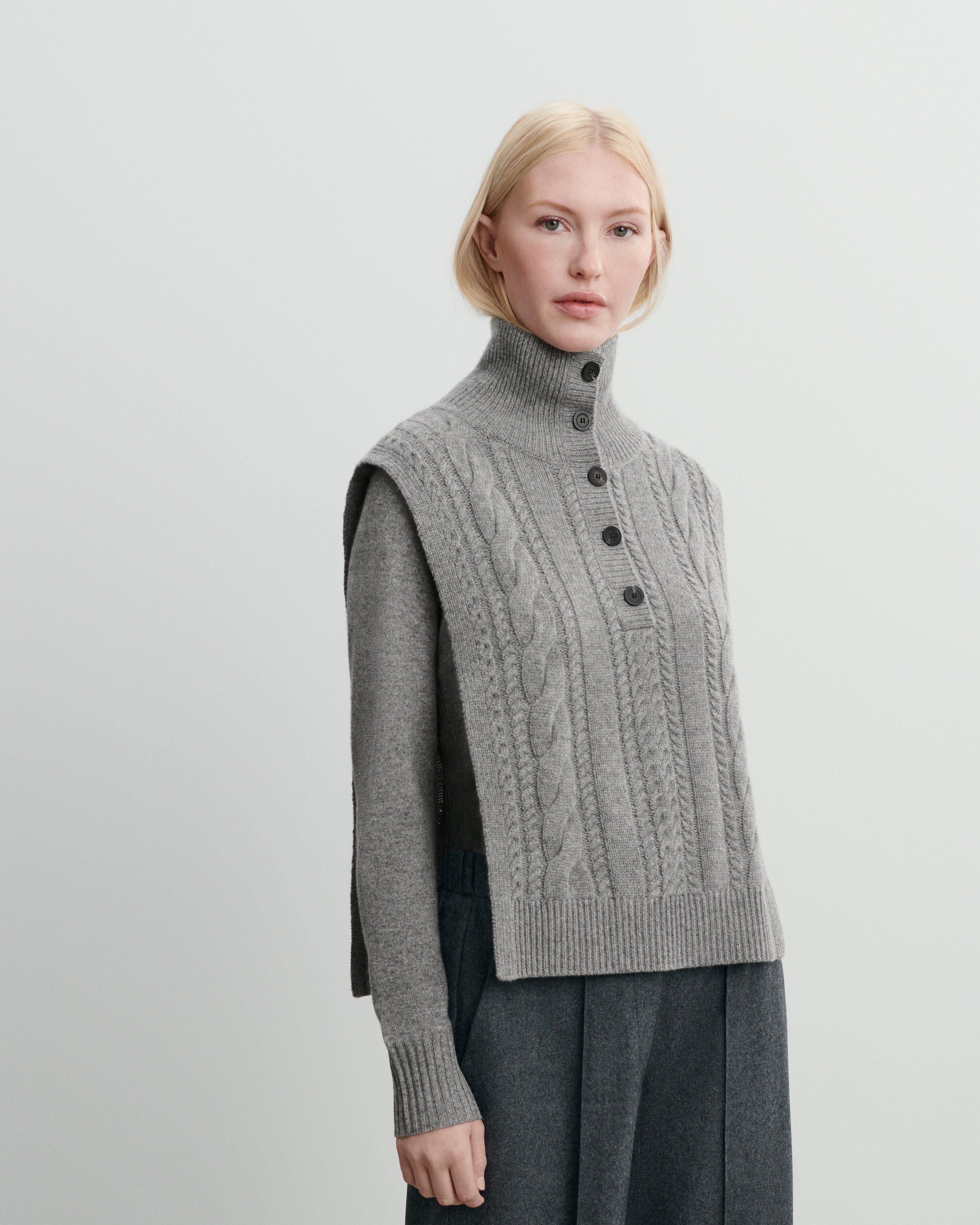 Plastron à torsades-GRIS METEORITE-100% cachemire