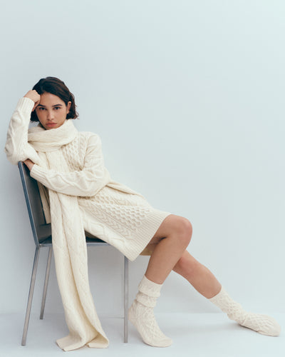 Echarpe à torsades-ECRU-100% cachemire