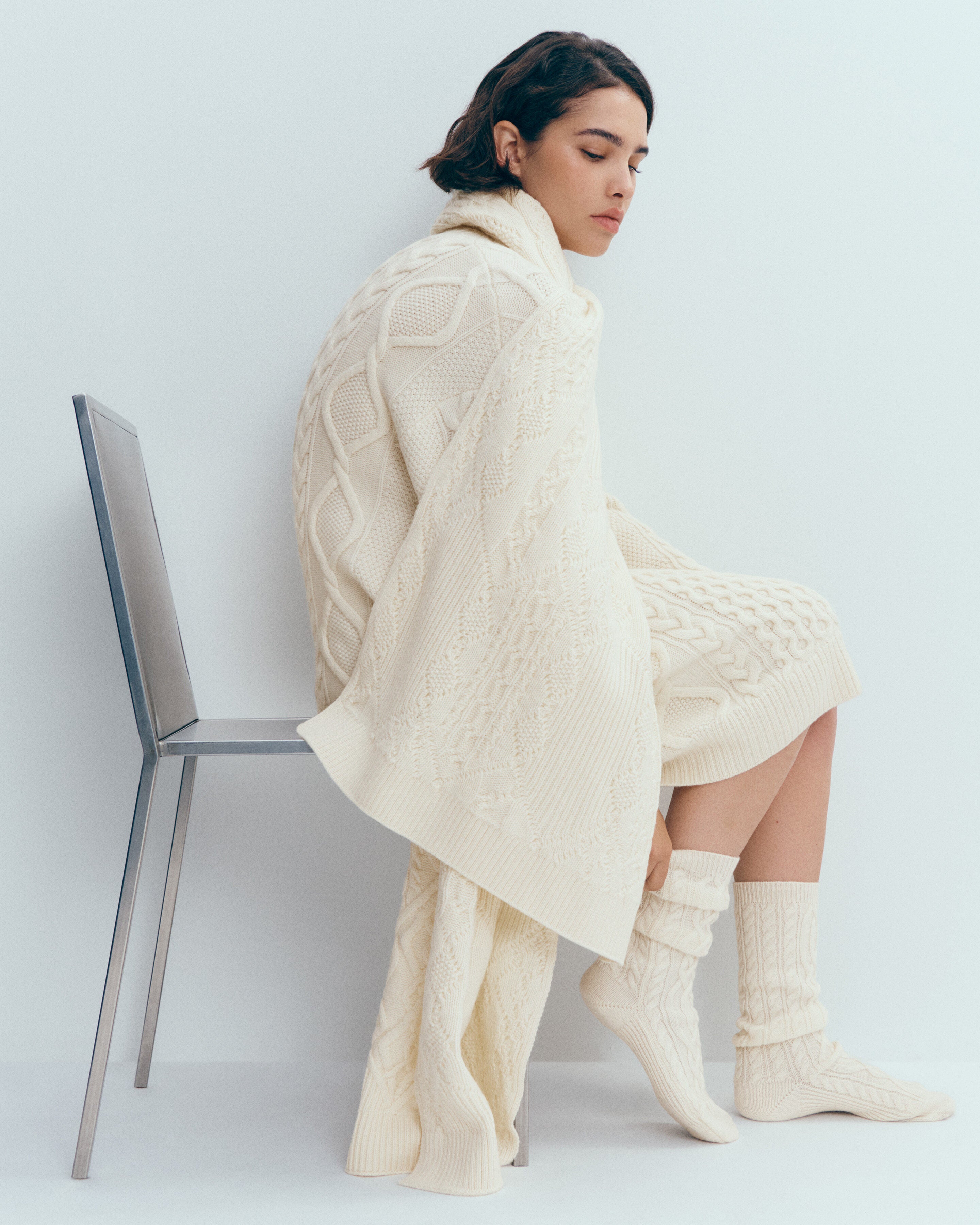 Echarpe à torsades-ECRU-100% cachemire