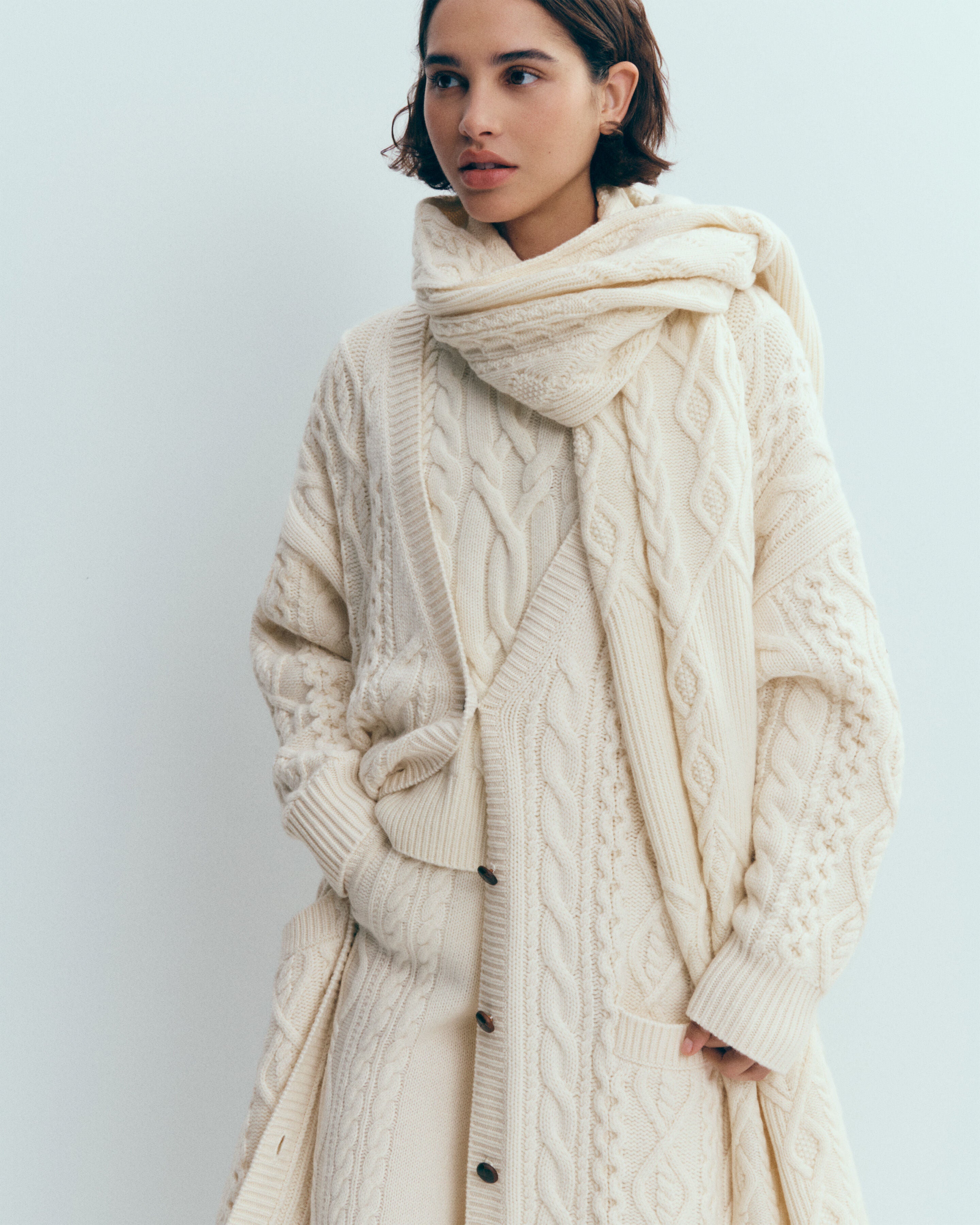 Echarpe à torsades-ECRU-100% cachemire