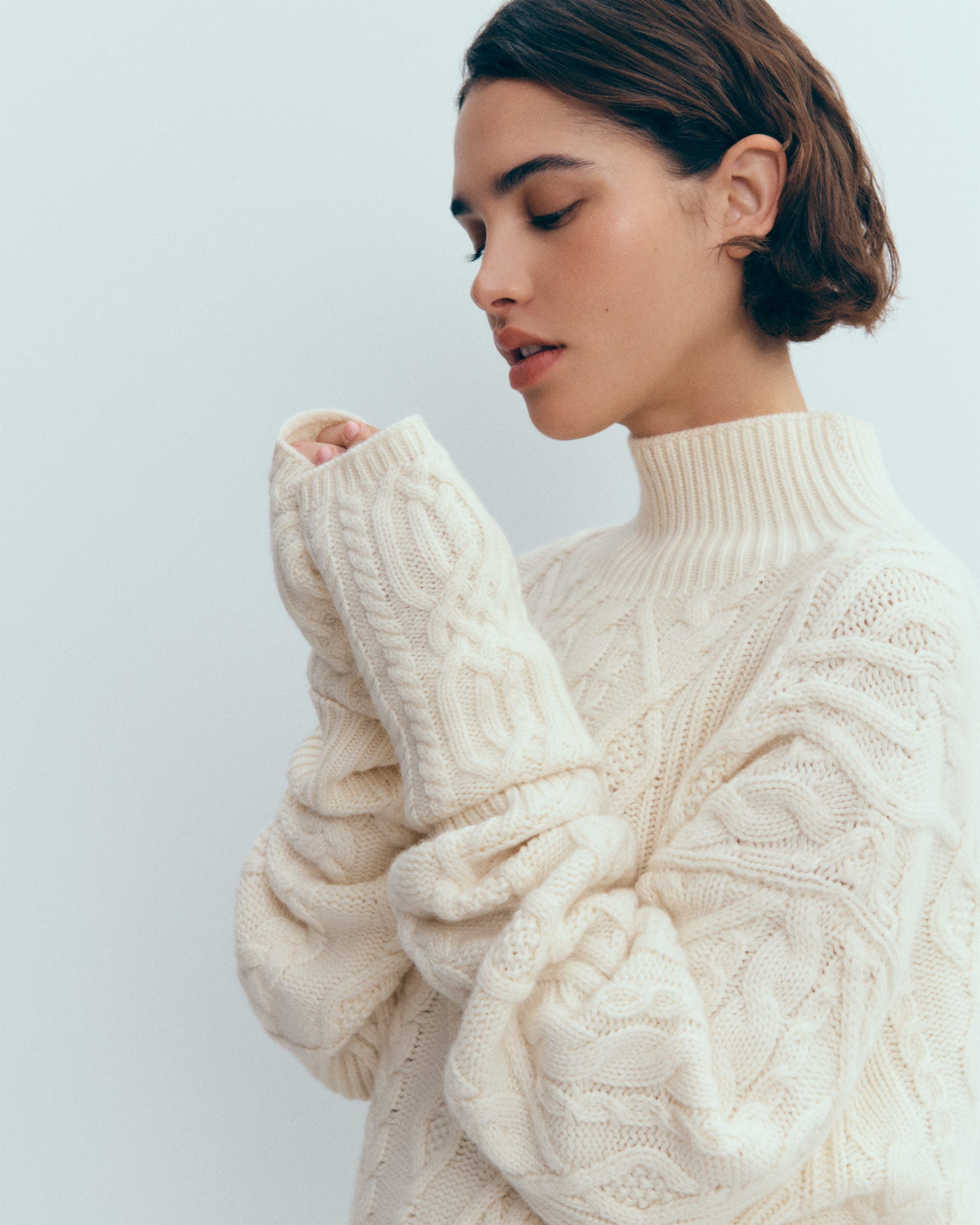 Mitaines à torsades -ECRU-100% cachemire