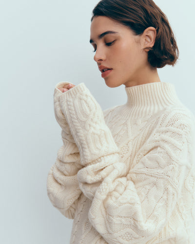 Mitaines à torsades -ECRU-100% cachemire