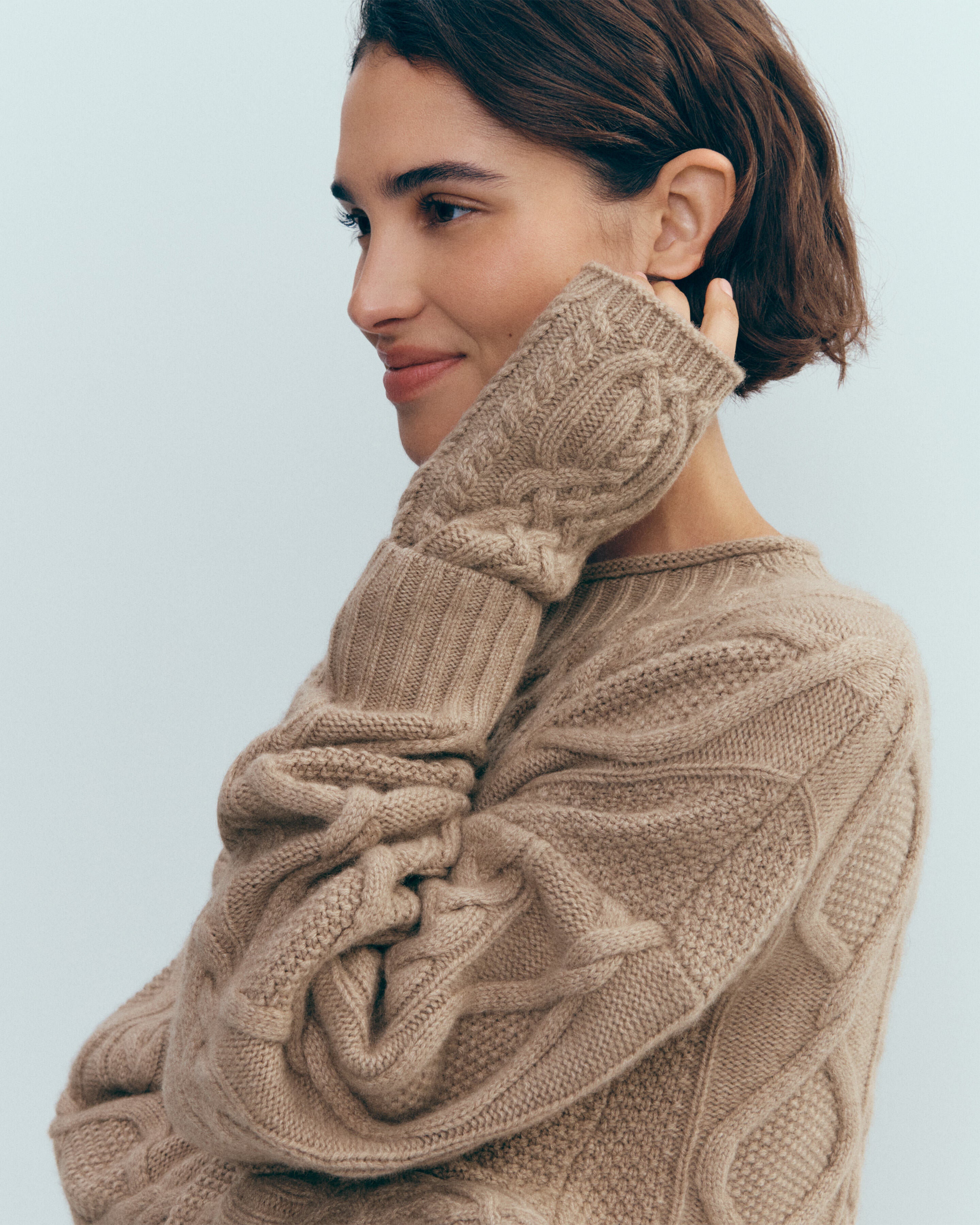 Mitaines à torsades -GREIGE-100% cachemire