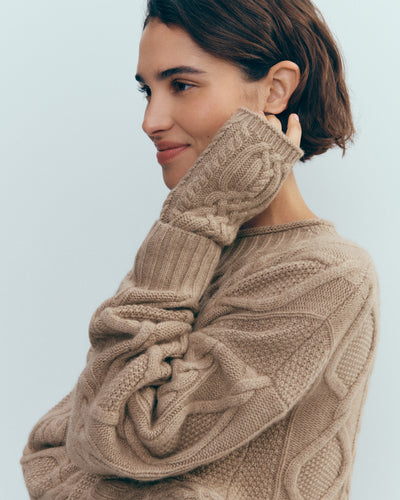 Mitaines à torsades -GREIGE-100% cachemire