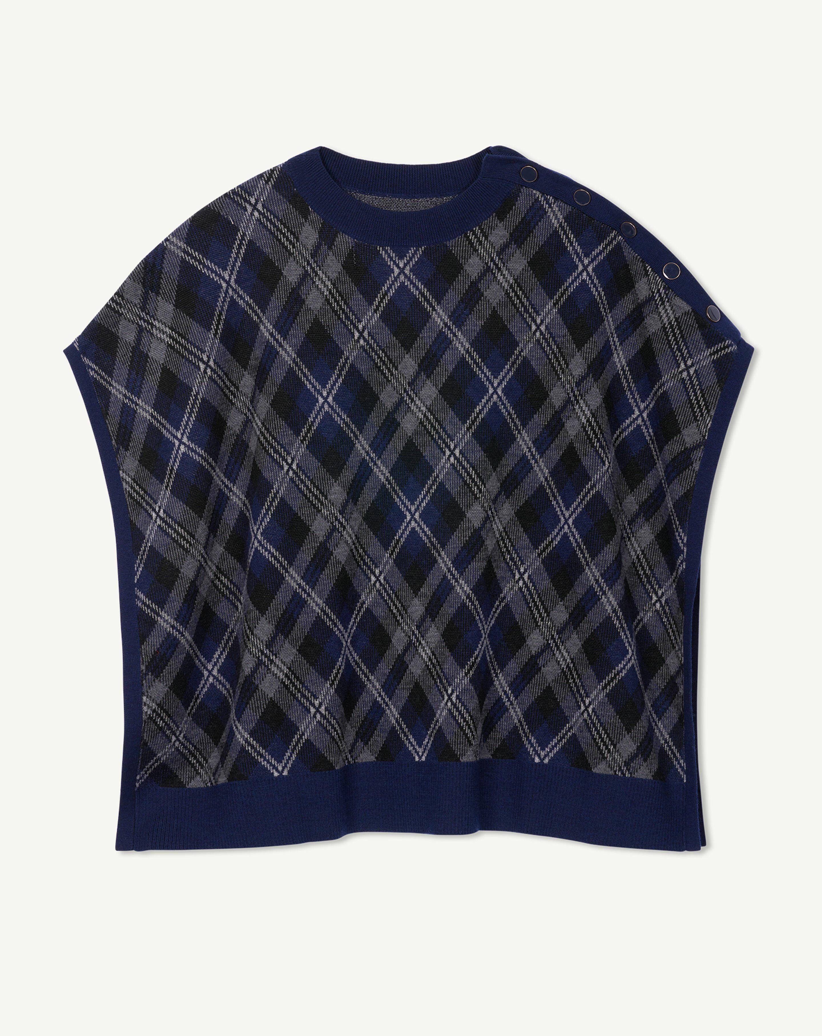 Poncho tartan Marine/gris meteorite