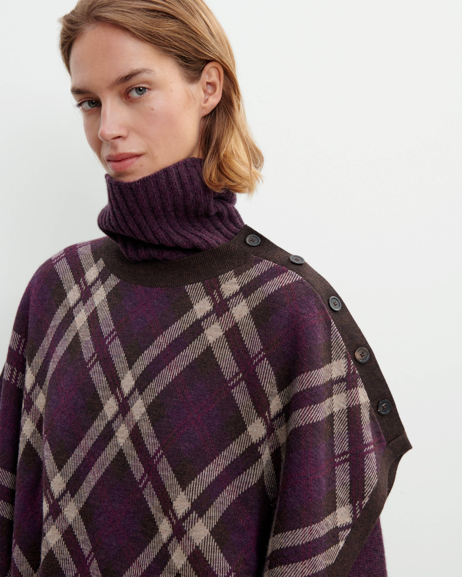 Poncho tartan-MURE/CHOCOLAT-100% laine + 70% laine 30% cachemire