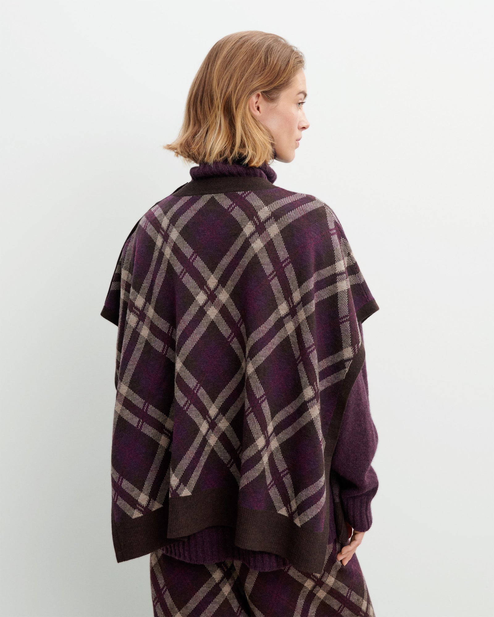 Poncho tartan-MURE/CHOCOLAT-100% laine + 70% laine 30% cachemire