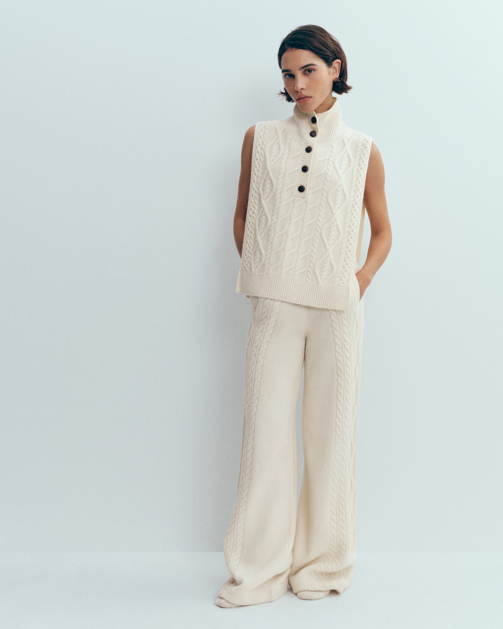 Plastron à torsades-ECRU-100% cachemire