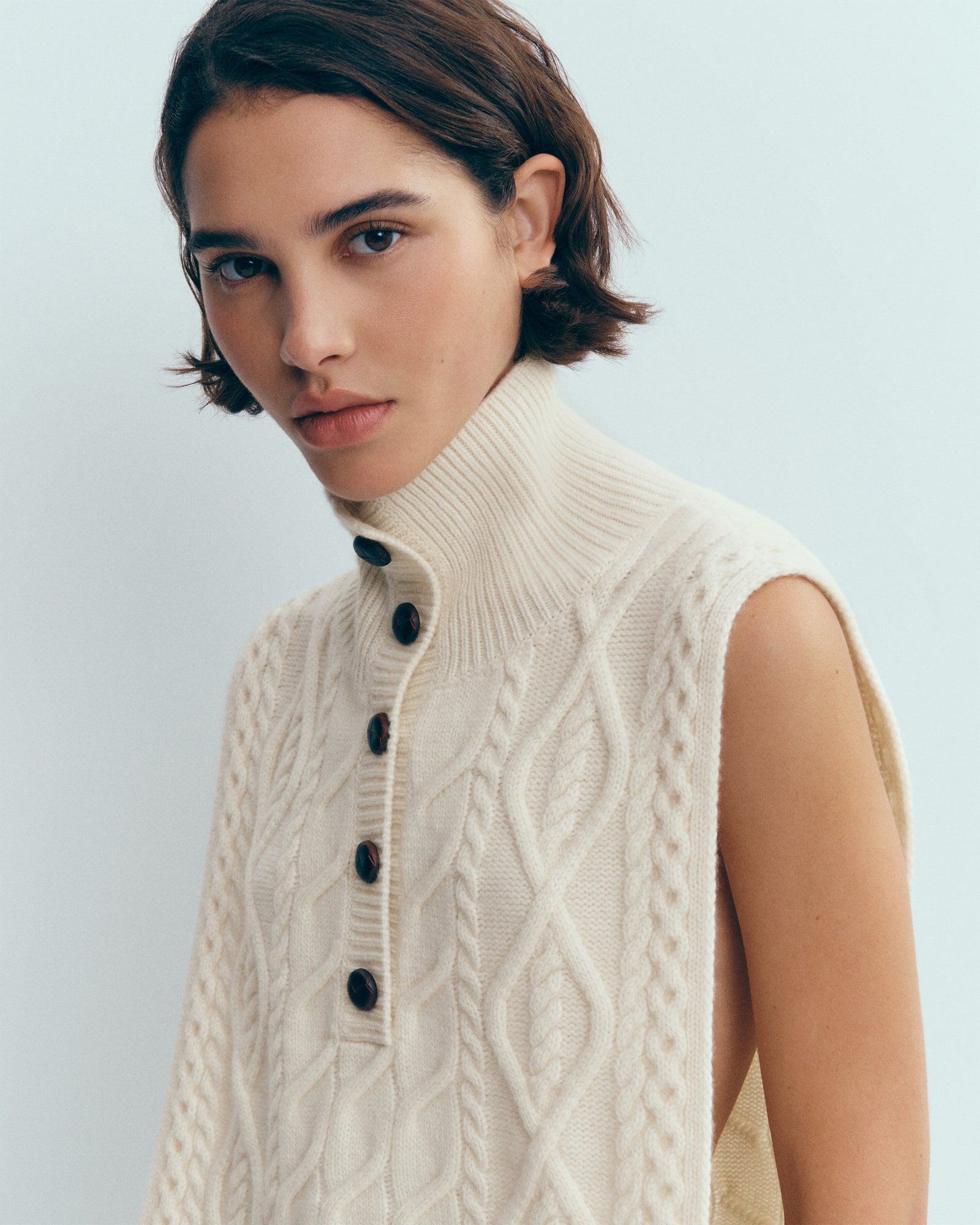 Plastron à torsades-ECRU-100% cachemire