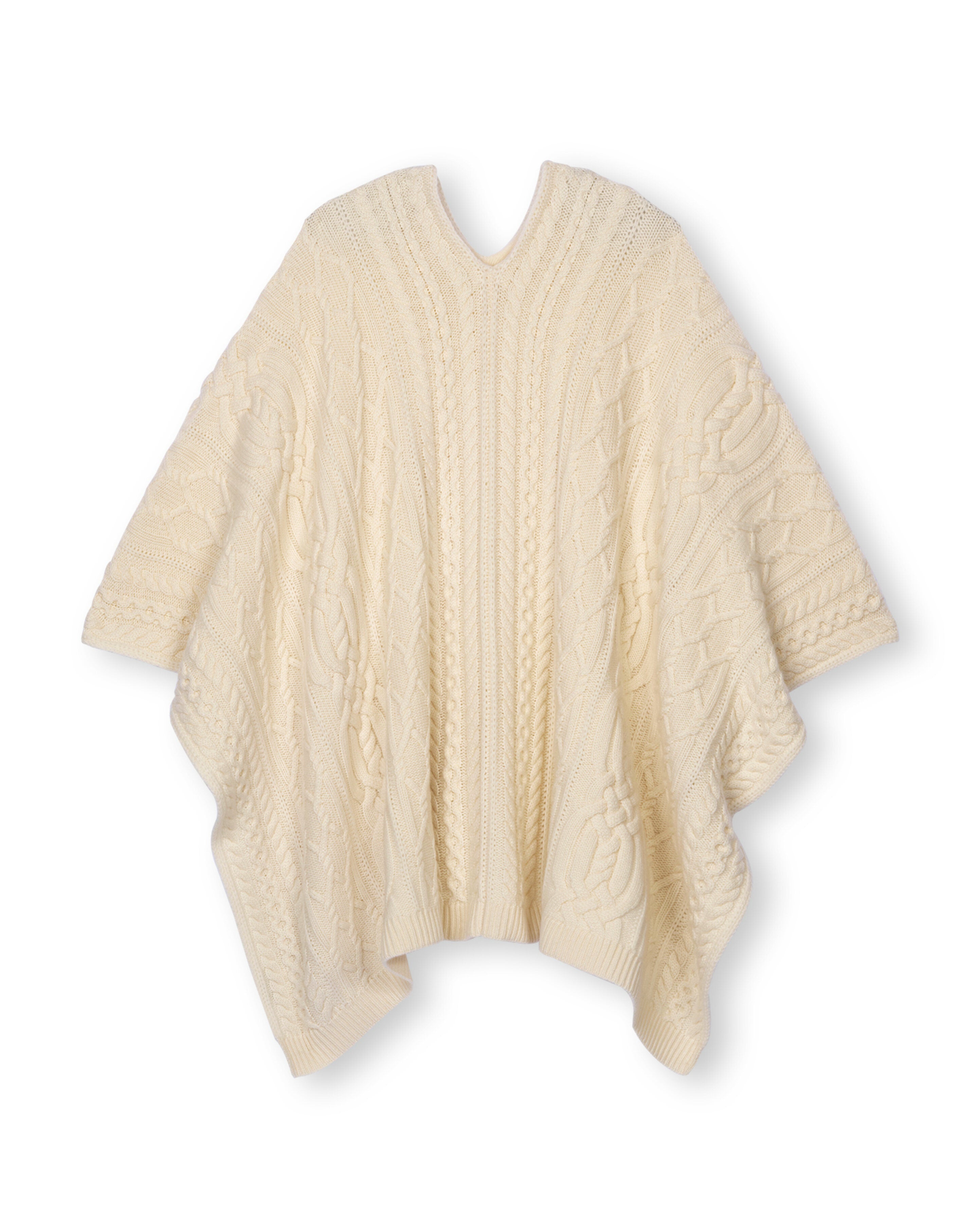 Poncho à torsades-ECRU-100% cachemire