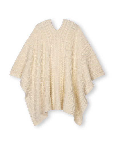 Poncho à torsades-ECRU-100% cachemire