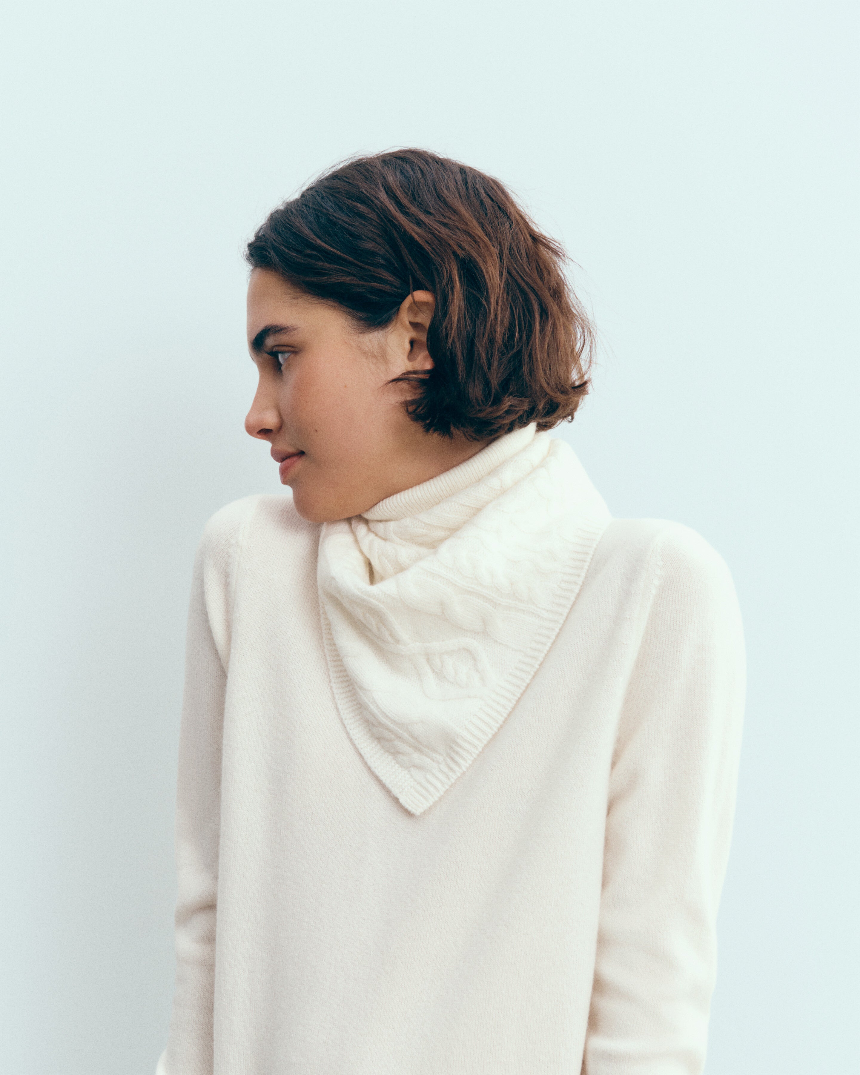 Triangle à torsades les 40 ans-NATUREL-100% cachemire