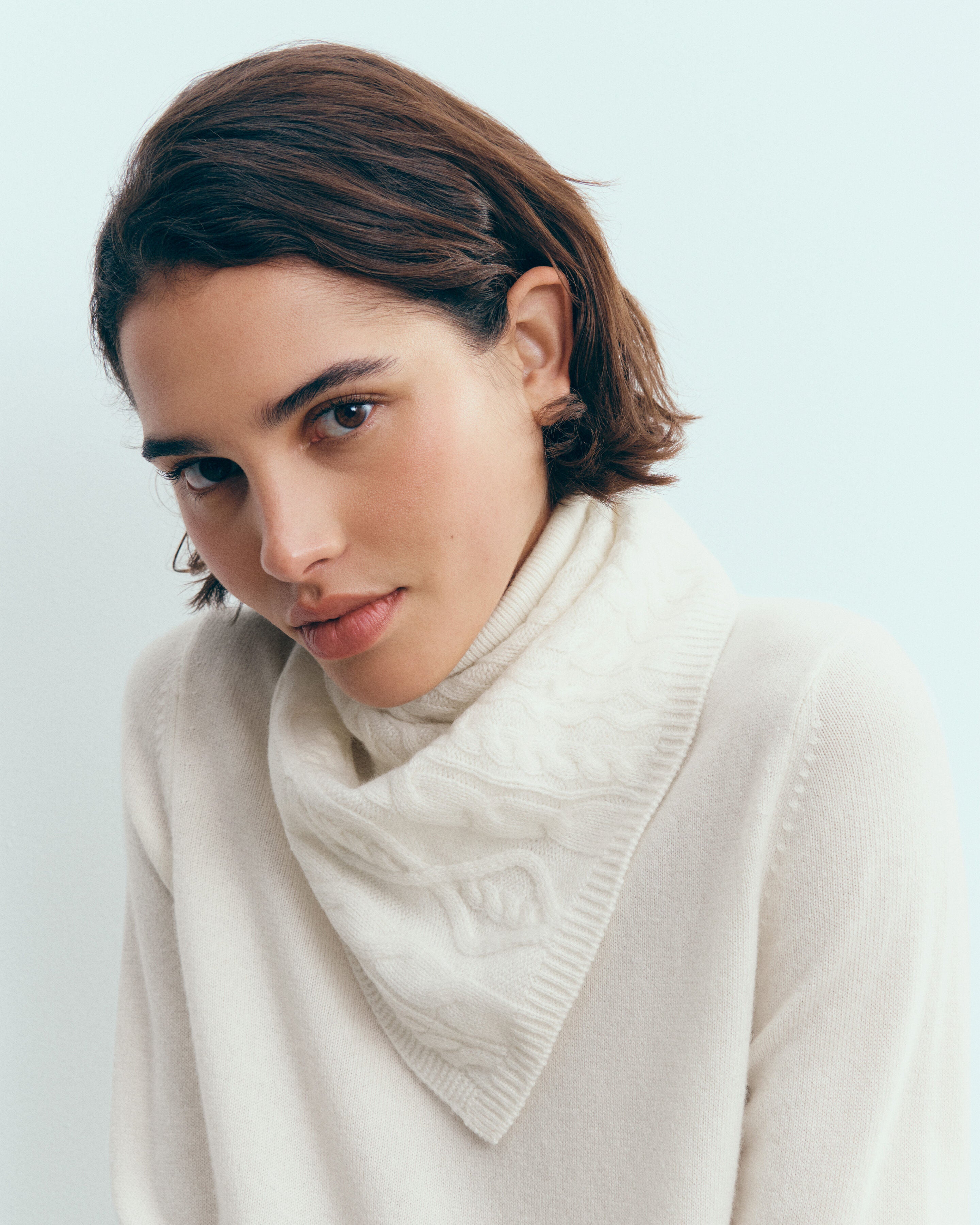 Triangle à torsades les 40 ans-NATUREL-100% cachemire