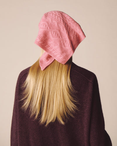 Triangle à torsades les 40 ans-ROSE CAMEO-100% cachemire