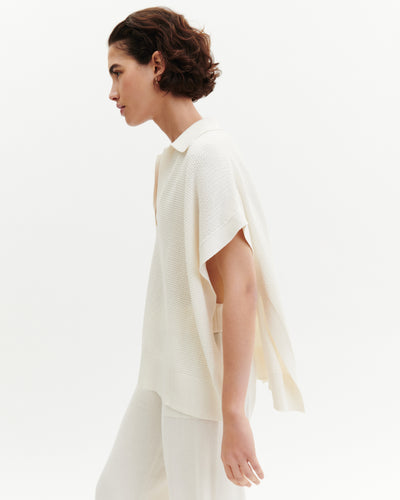 Poncho polo point gaufré-NATUREL-55% soie 45% coton bio