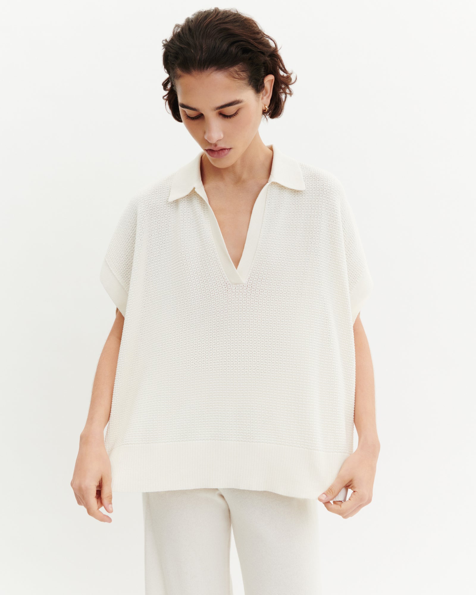 Poncho polo point gaufré-NATUREL-55% soie 45% coton bio