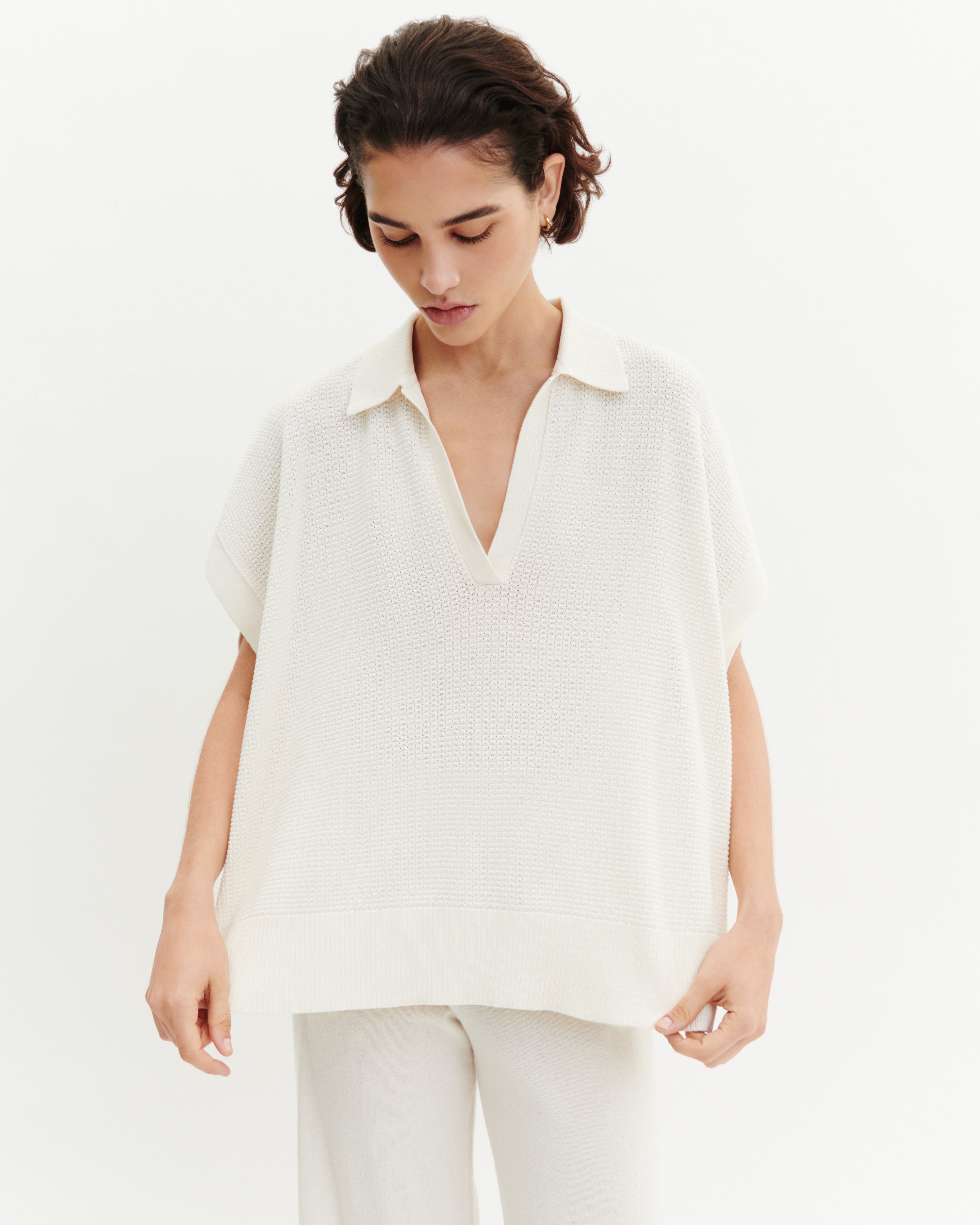 Poncho polo point gaufré-NATUREL-55% soie 45% coton bio