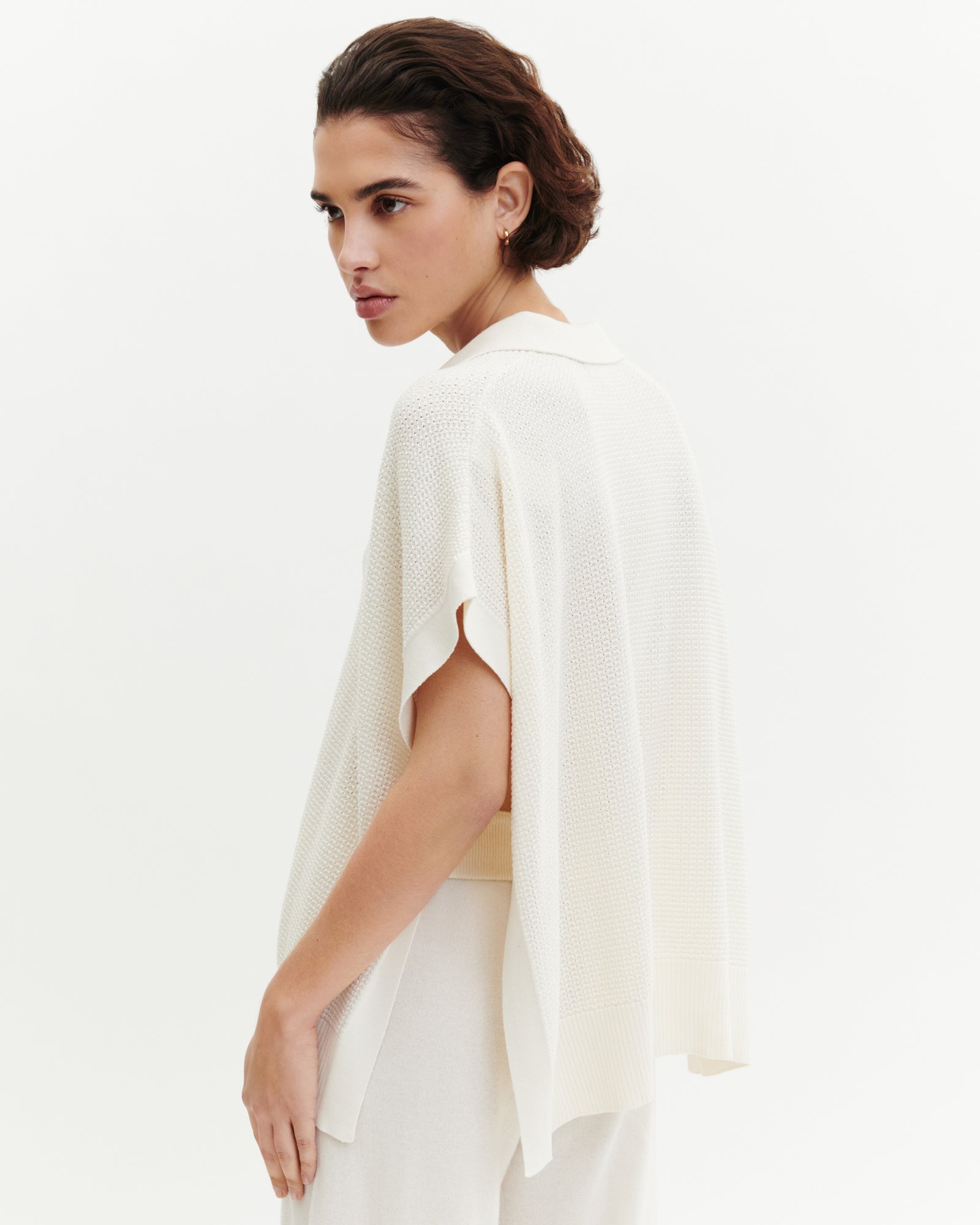 Poncho polo point gaufré-NATUREL-55% soie 45% coton bio