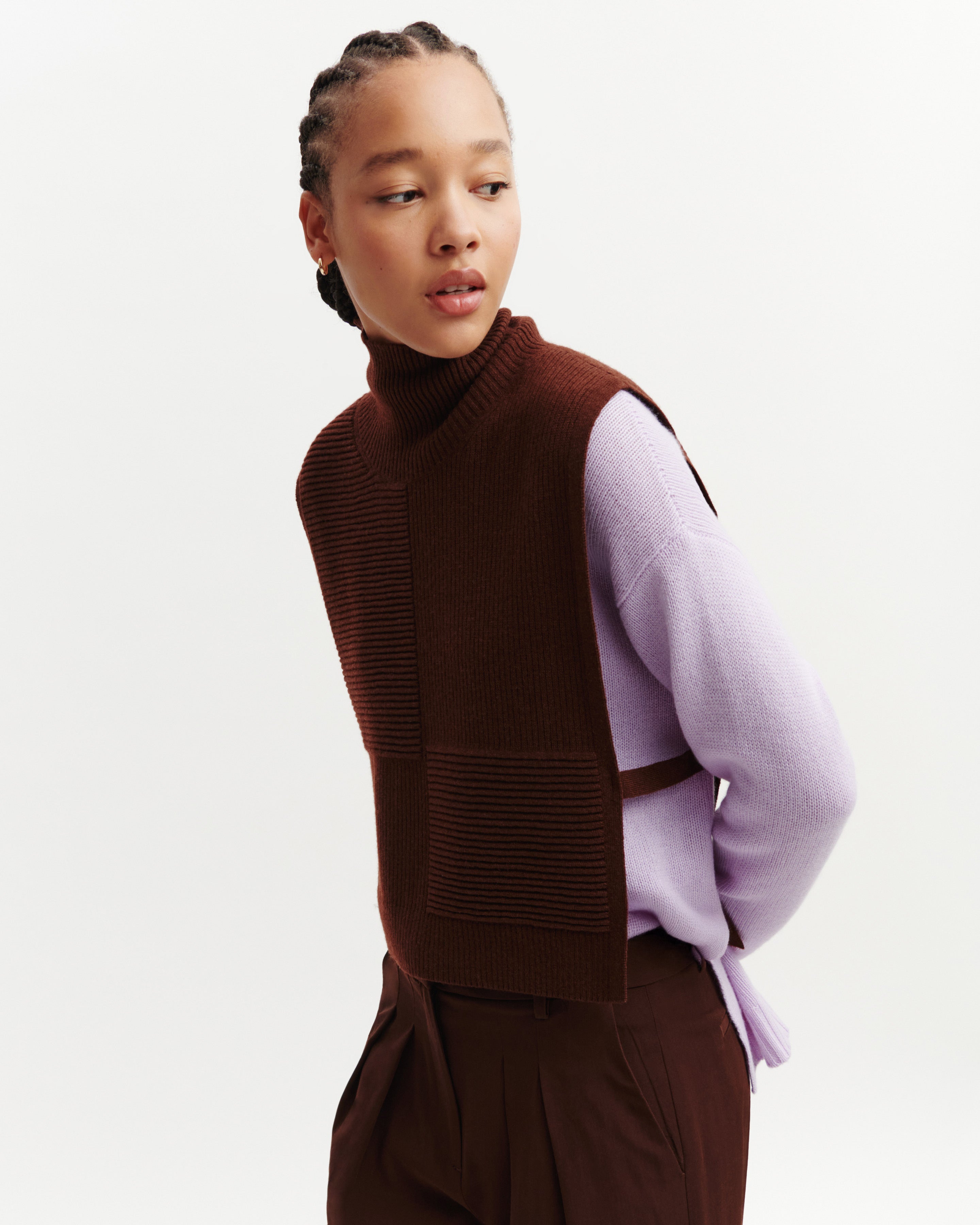 Plastron point ottoman-CAFE-70% cachemire 30% soie