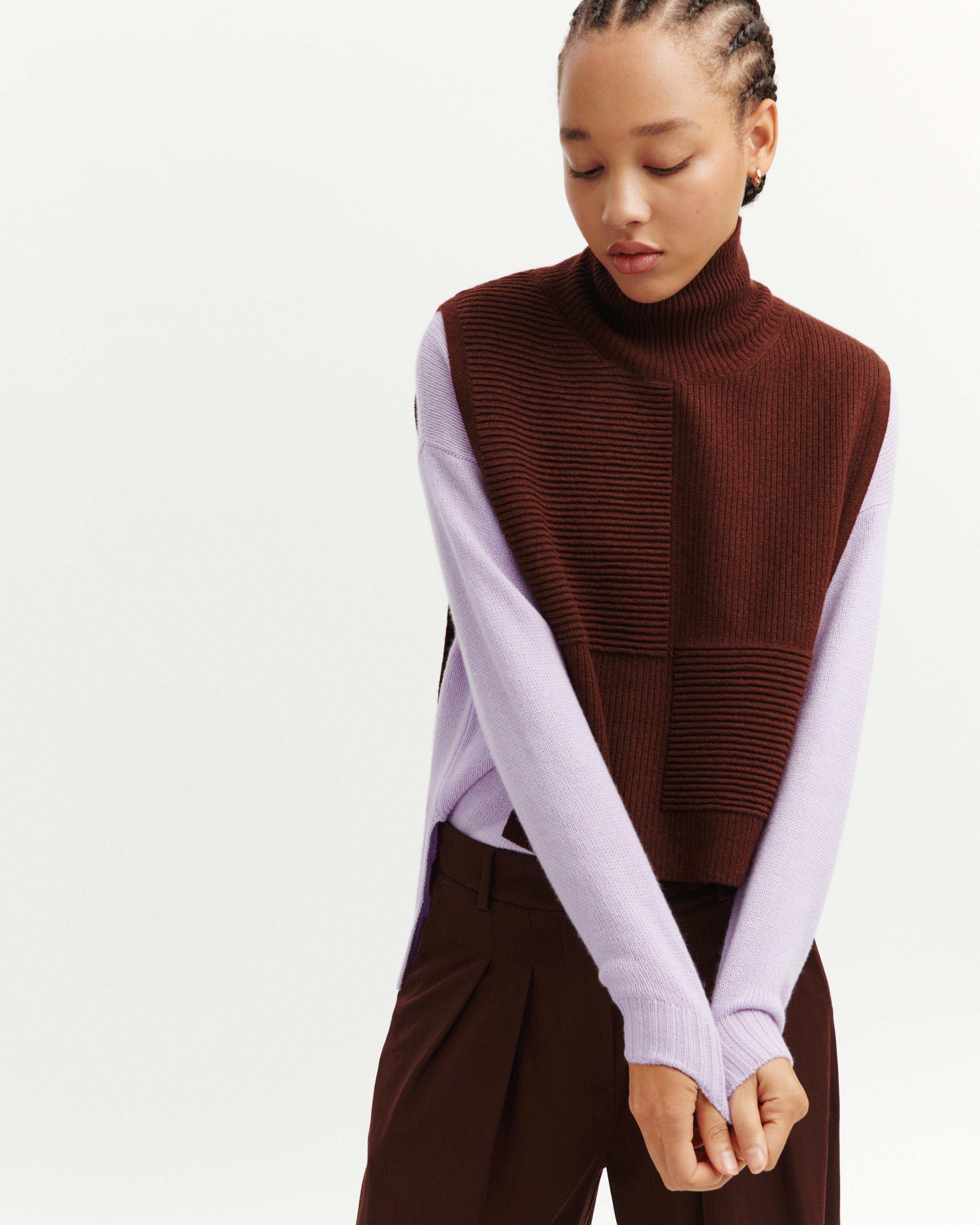 Plastron point ottoman-CAFE-70% cachemire 30% soie