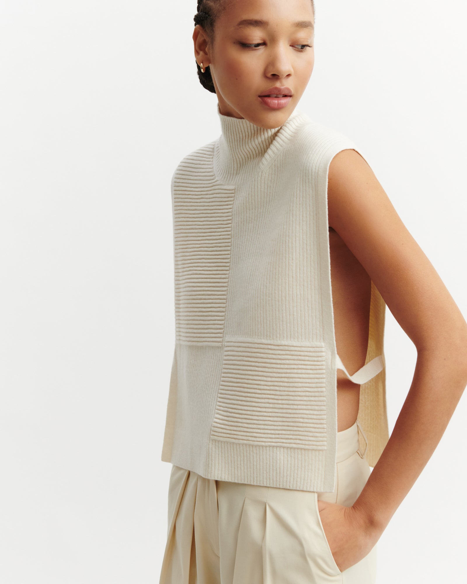 Plastron point ottoman-CREAM-70% cachemire 30% soie