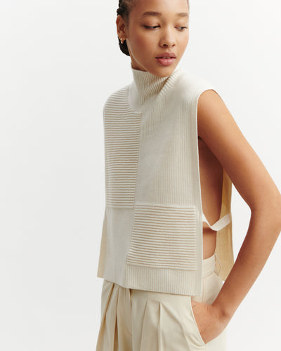 Plastron point ottoman-CREAM-70% cachemire 30% soie