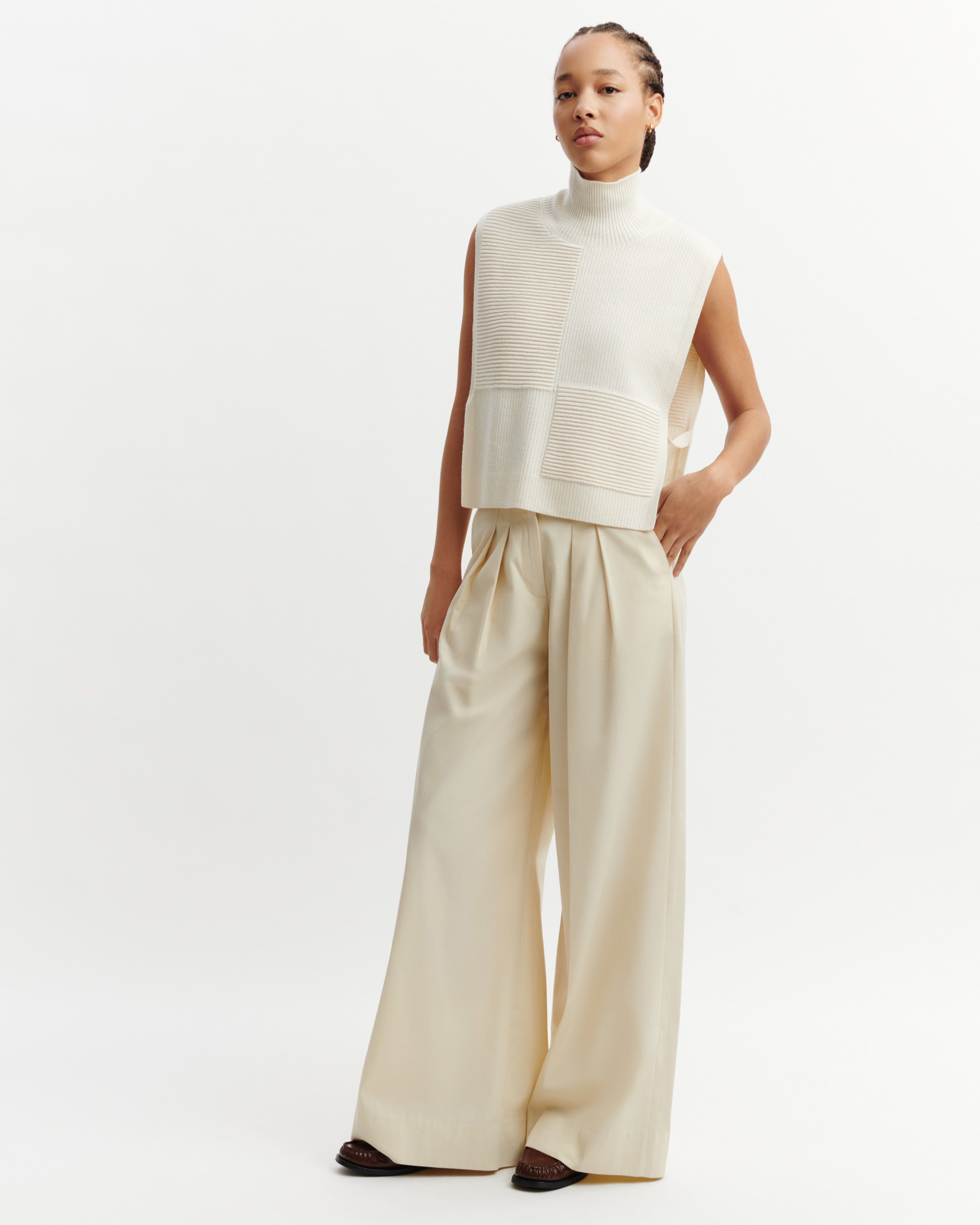 Plastron point ottoman-CREAM-70% cachemire 30% soie