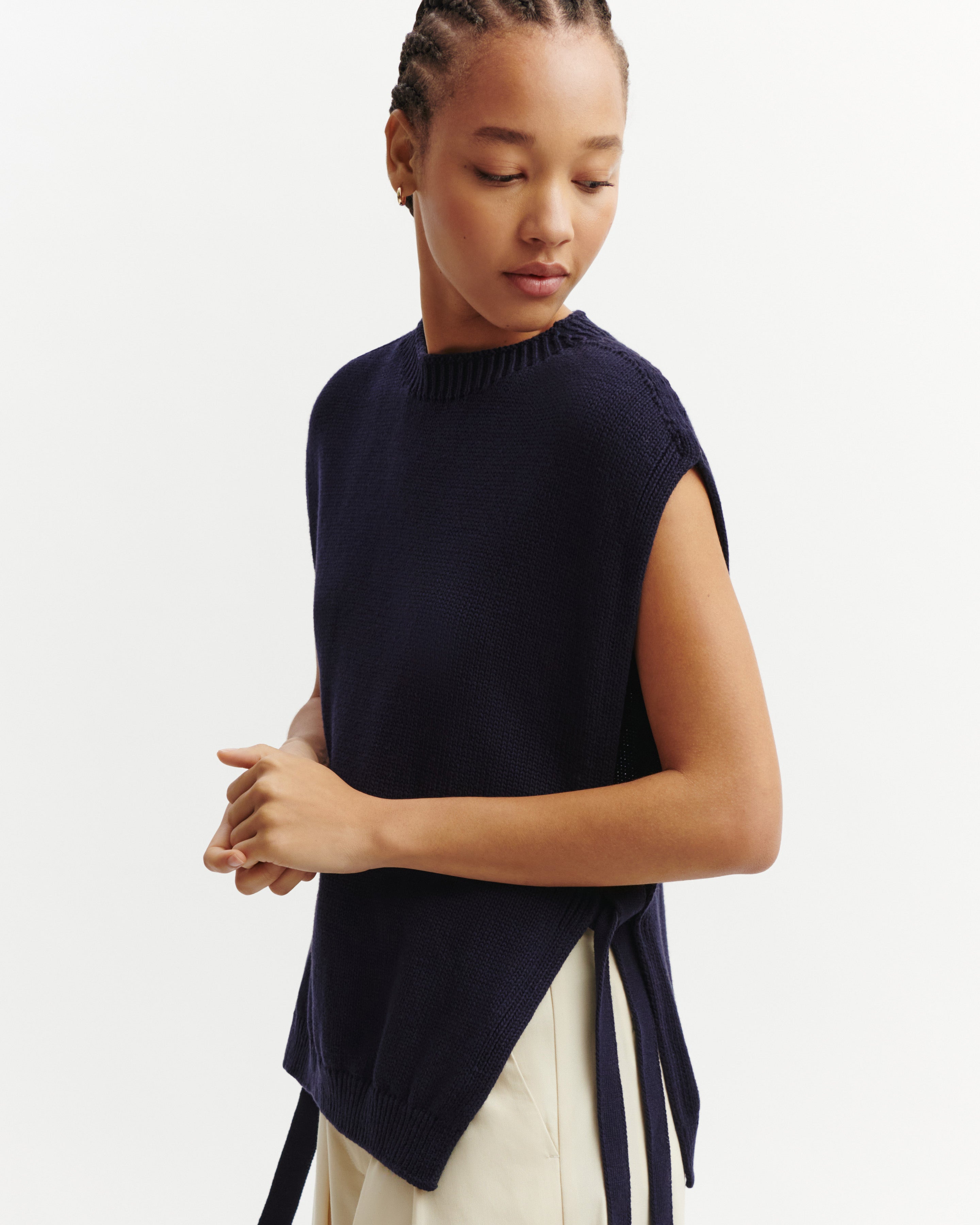 Plastron à nouer-MARINE-80% coton 20% cachemire