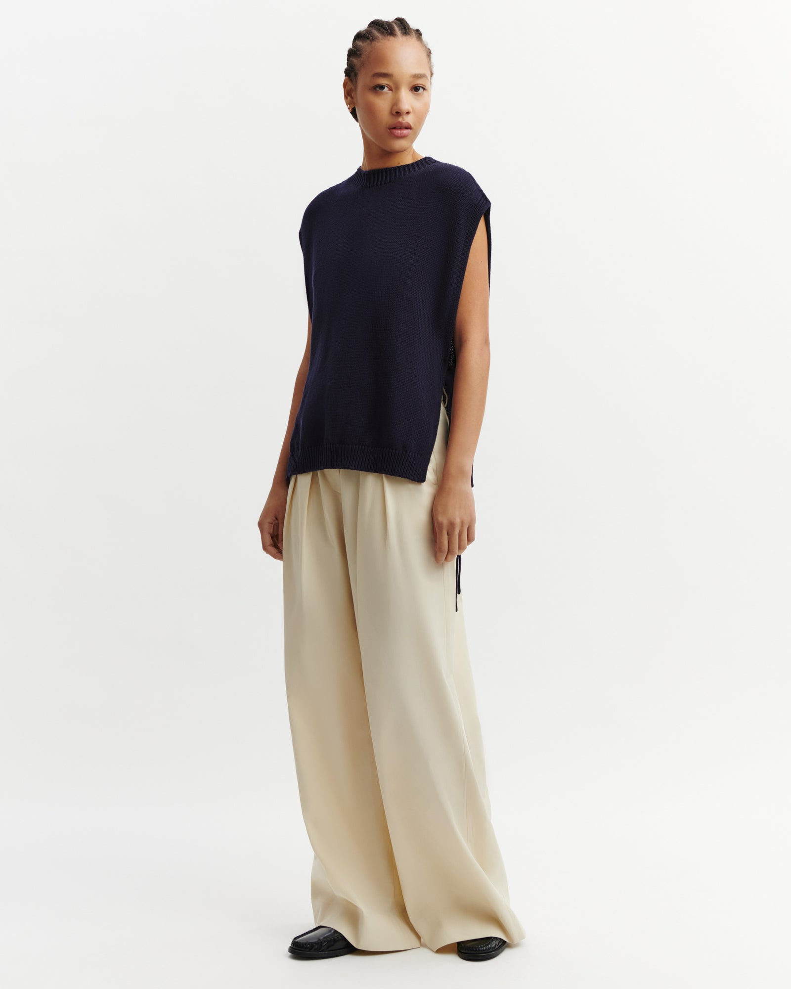 Plastron à nouer-MARINE-80% coton 20% cachemire