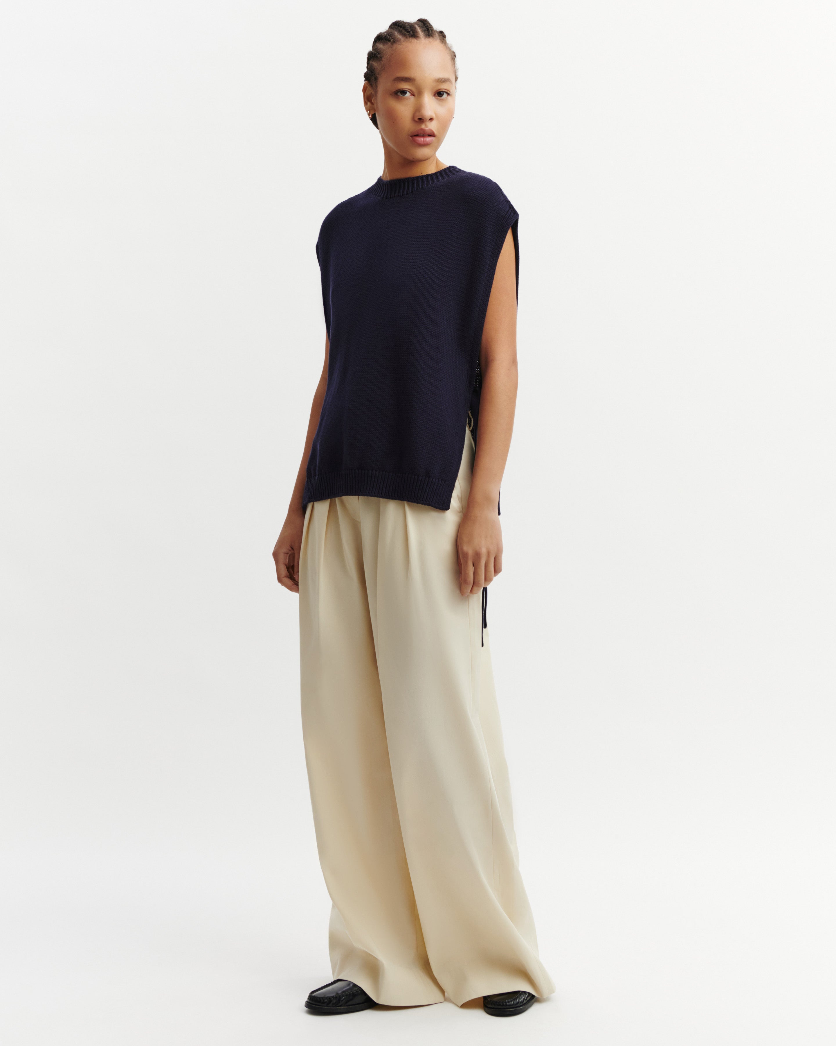 Plastron à nouer-MARINE-80% coton 20% cachemire