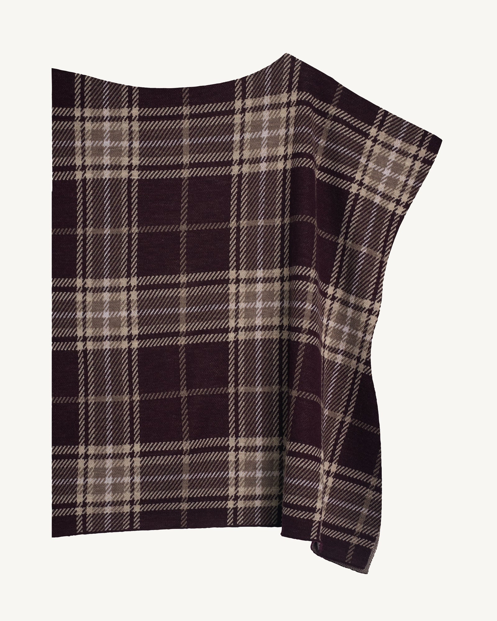 Poncho court tartan-GRENAT/MILLET-100% laine + 70% laine 30% cachemire