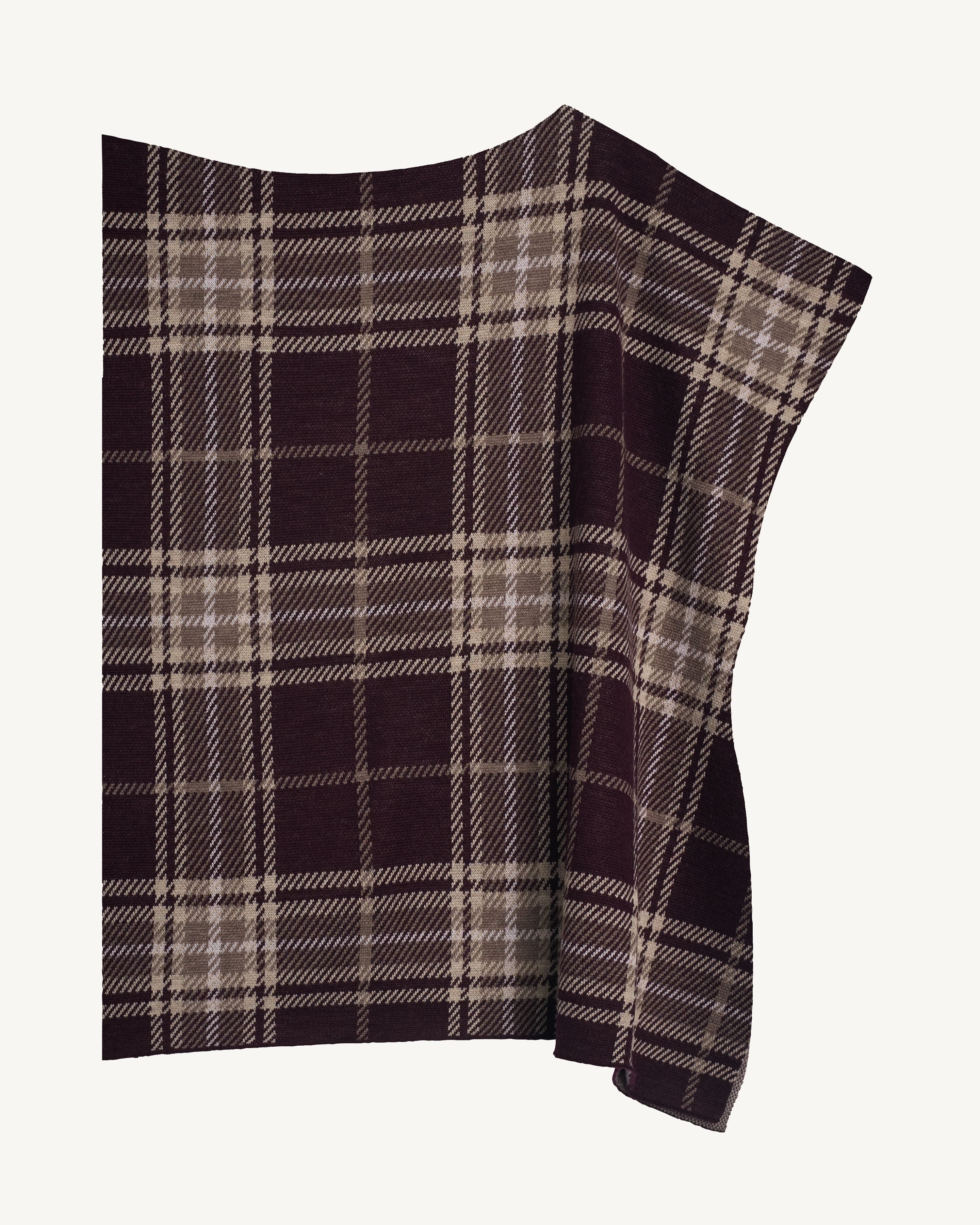 Poncho court tartan-GRENAT/MILLET-100% laine + 70% laine 30% cachemire
