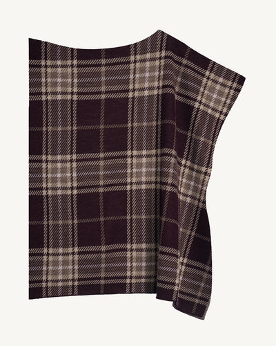 Poncho court tartan-GRENAT/MILLET-100% laine + 70% laine 30% cachemire