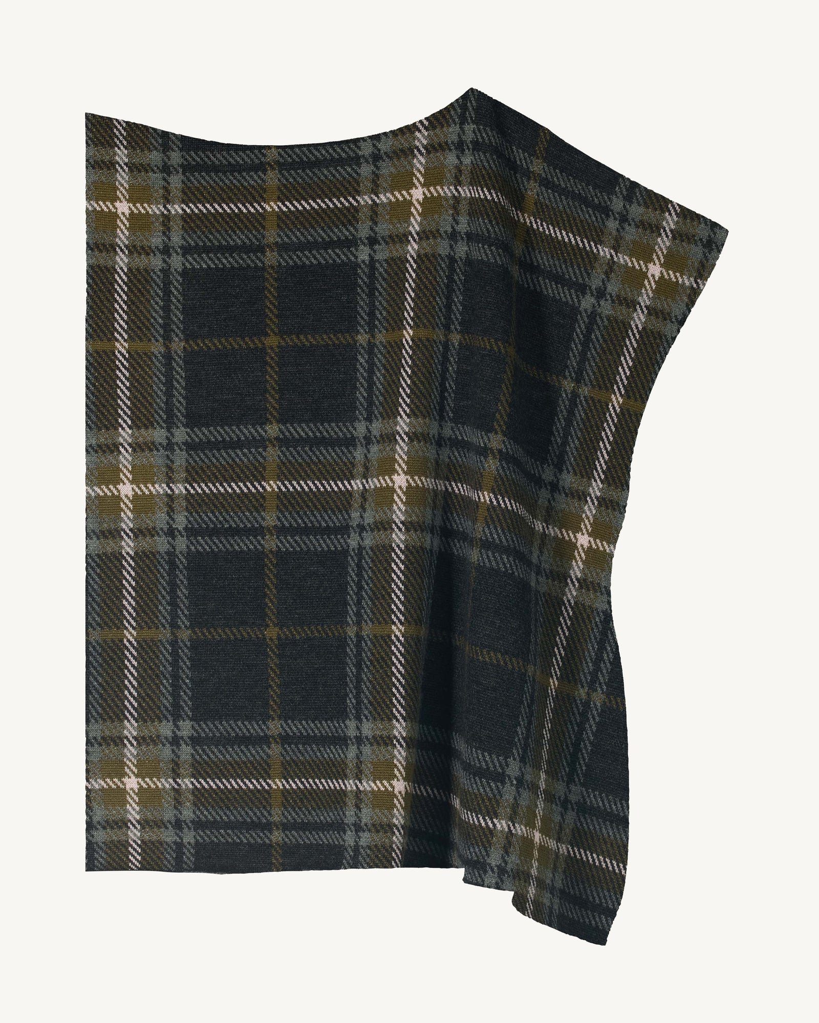 Poncho court tartan-CHARBON/OLIVE-94% : Laine; 6% : Cachemire