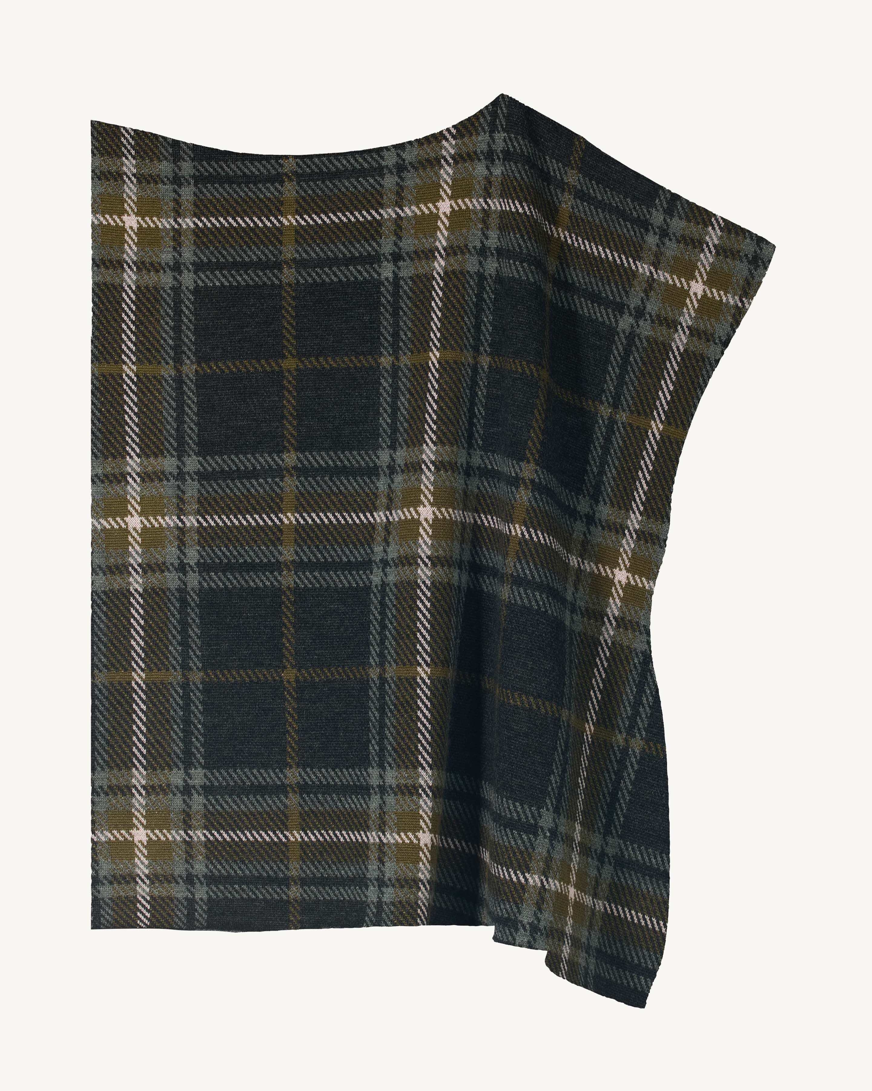 Poncho court tartan-CHARBON/OLIVE-94% : Laine; 6% : Cachemire