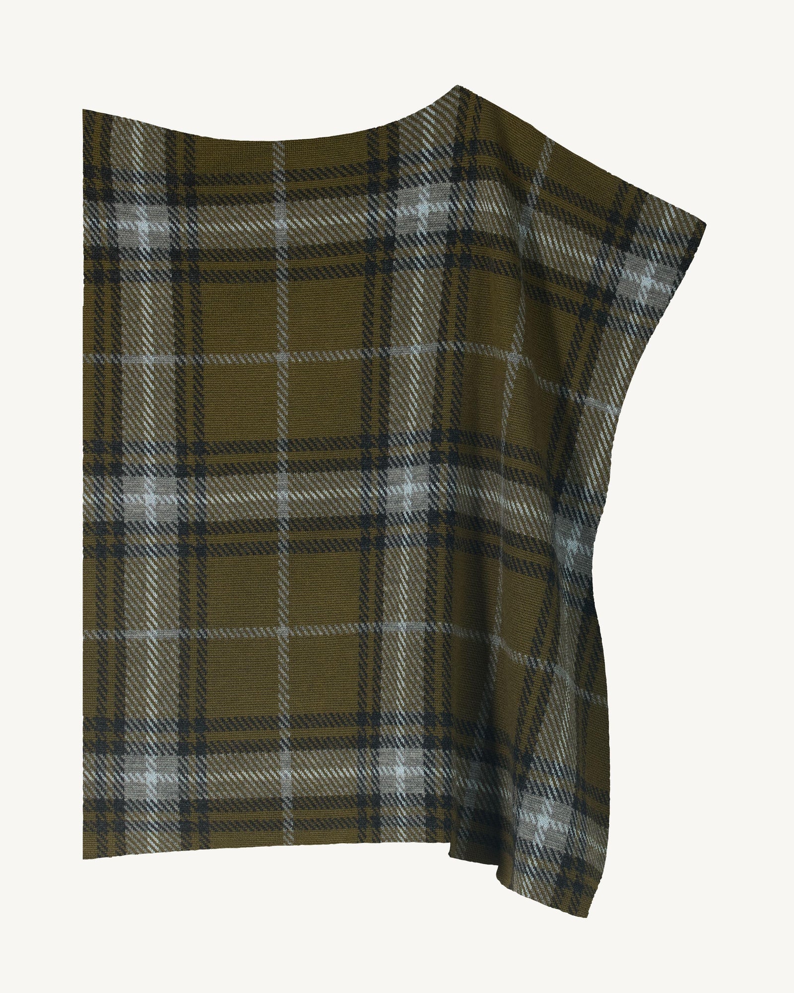 Poncho court tartan-OLIVE/GRIS METEORITE-94% : Laine; 6% : Cachemire