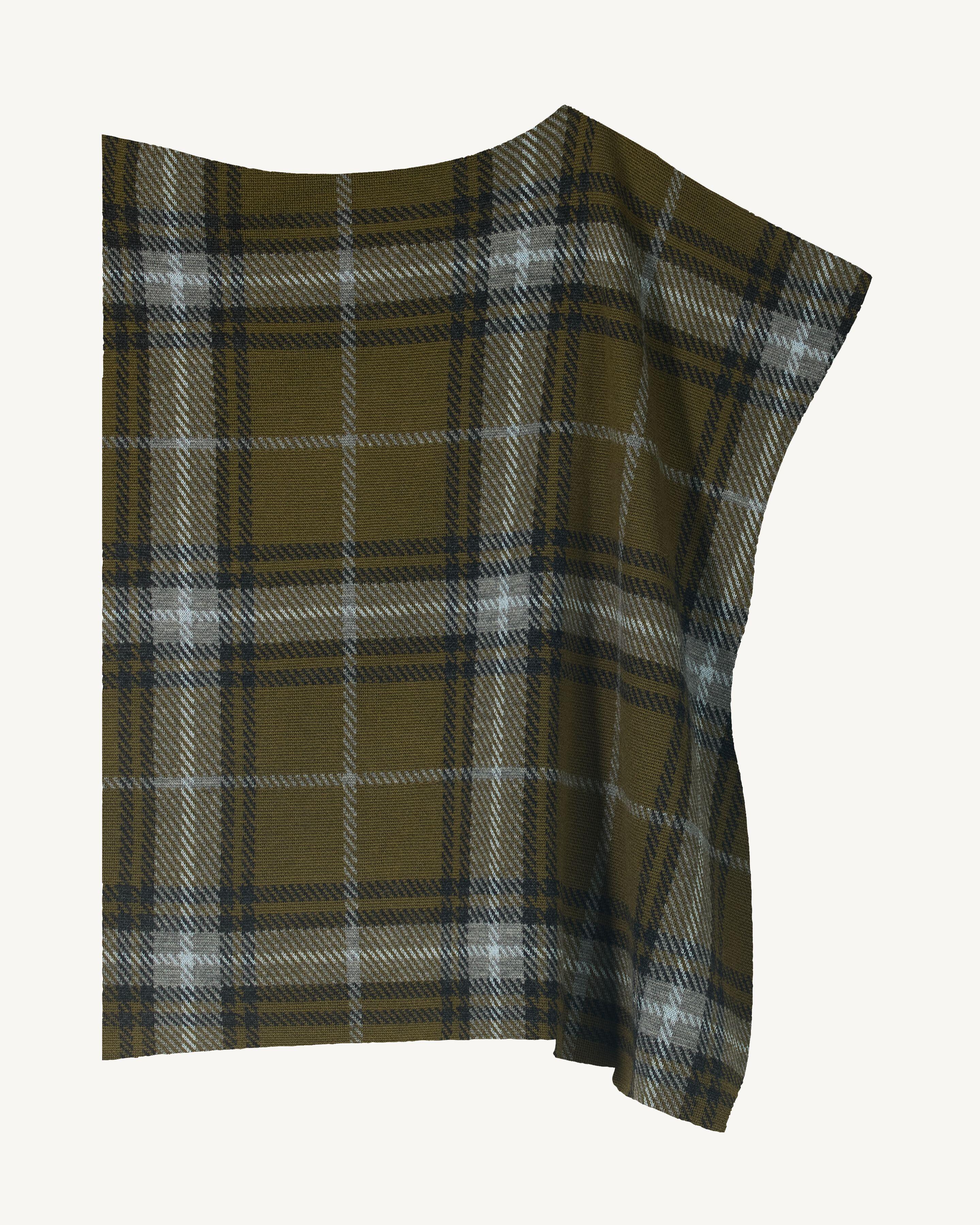 Poncho court tartan-OLIVE/GRIS METEORITE-94% : Laine; 6% : Cachemire