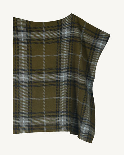 Poncho court tartan-OLIVE/GRIS METEORITE-94% : Laine; 6% : Cachemire