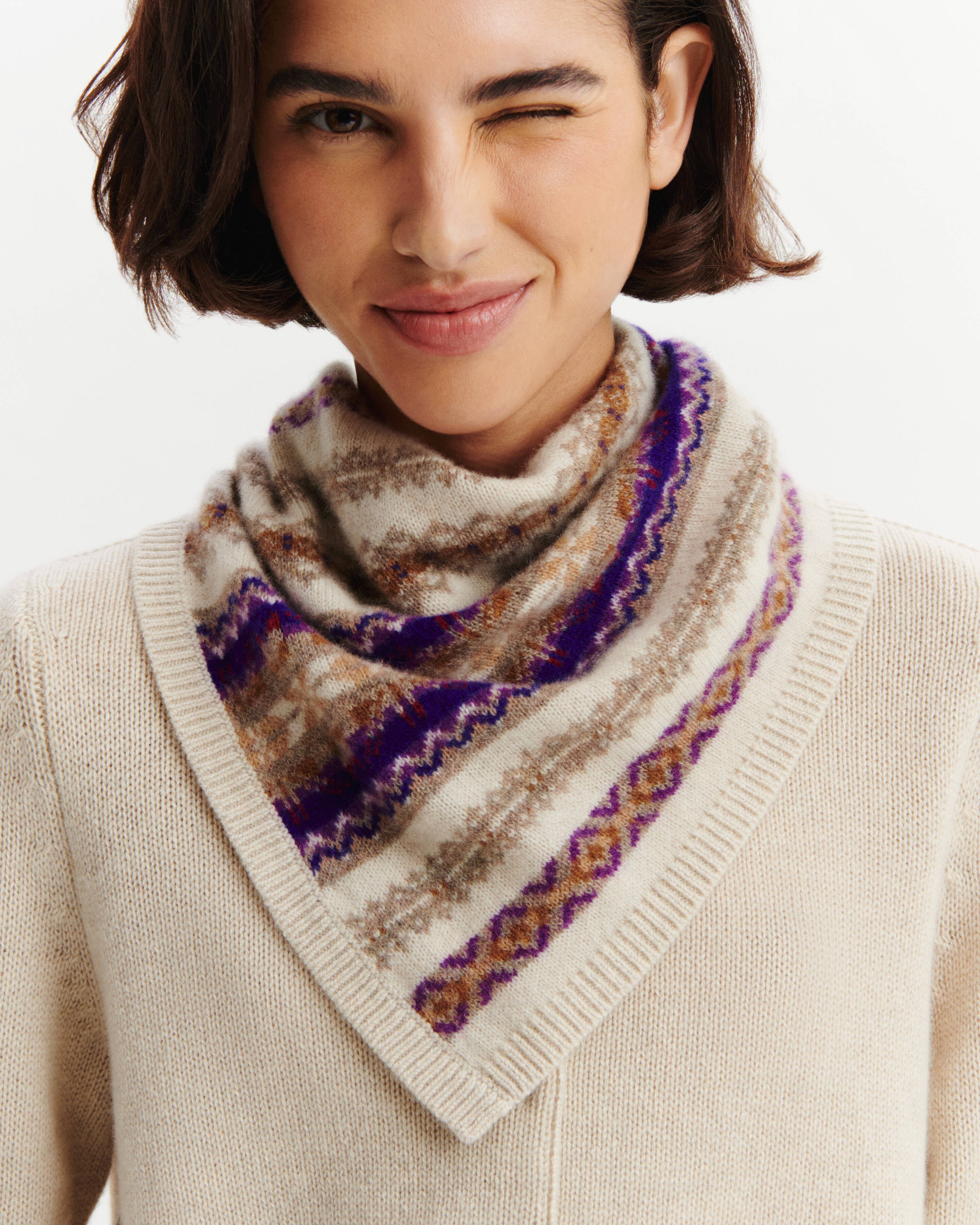 Triangle fairisle-AVOINE/ULTRAVIOLET-100% cachemire