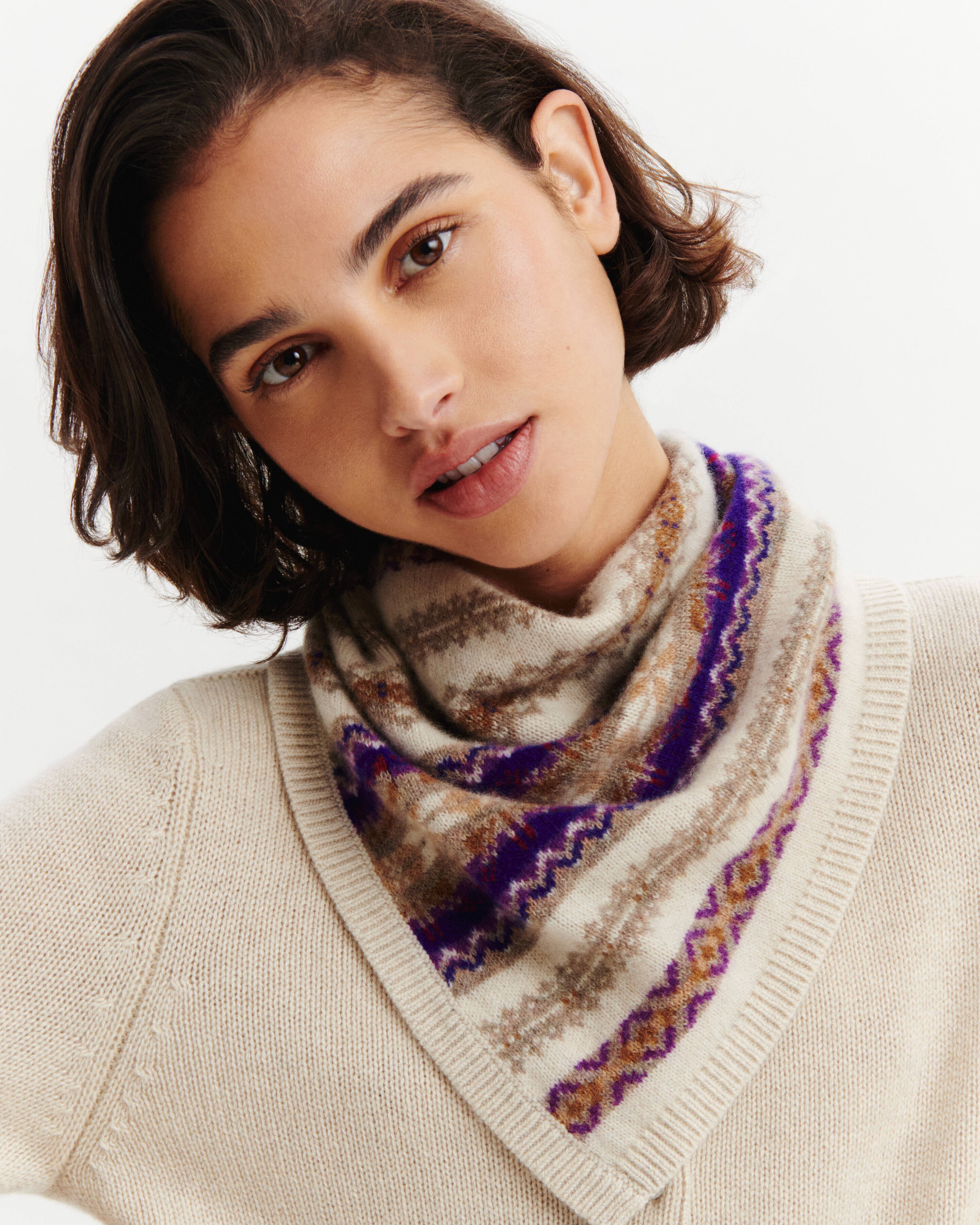 Triangle fairisle-AVOINE/ULTRAVIOLET-100% cachemire