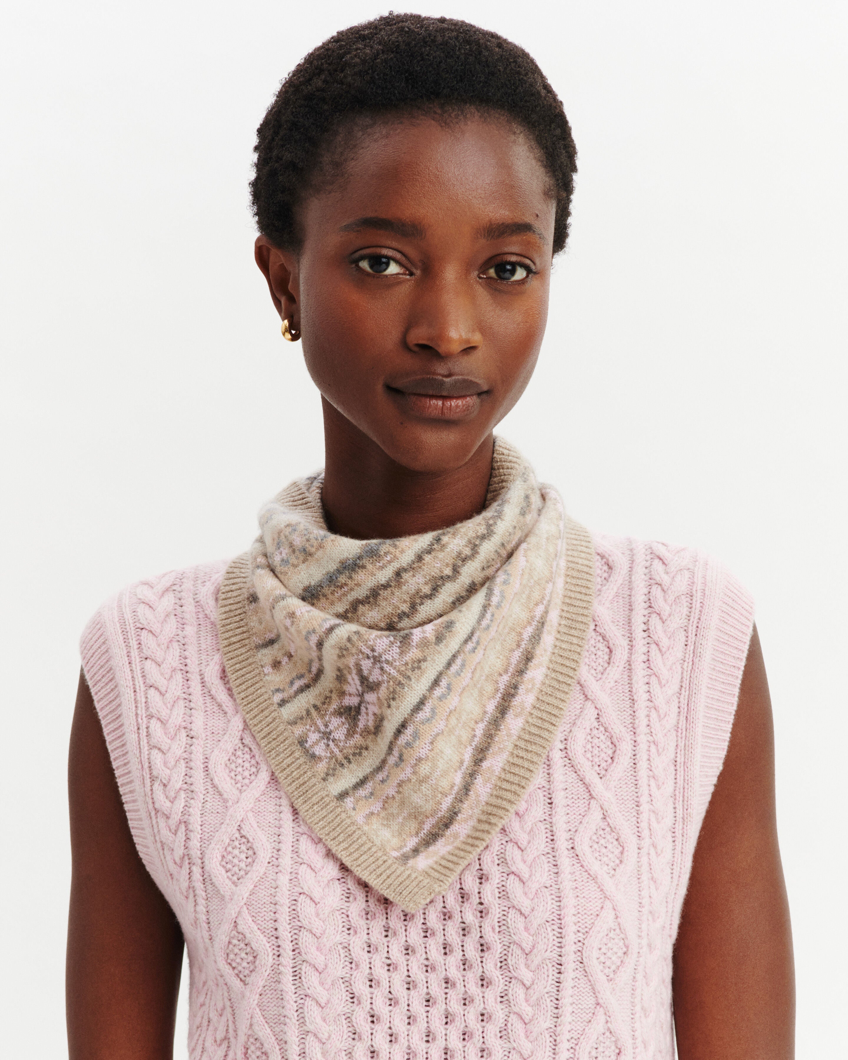 Triangle fairisle-ROSE QUARTZ/AVOINE-100% cachemire
