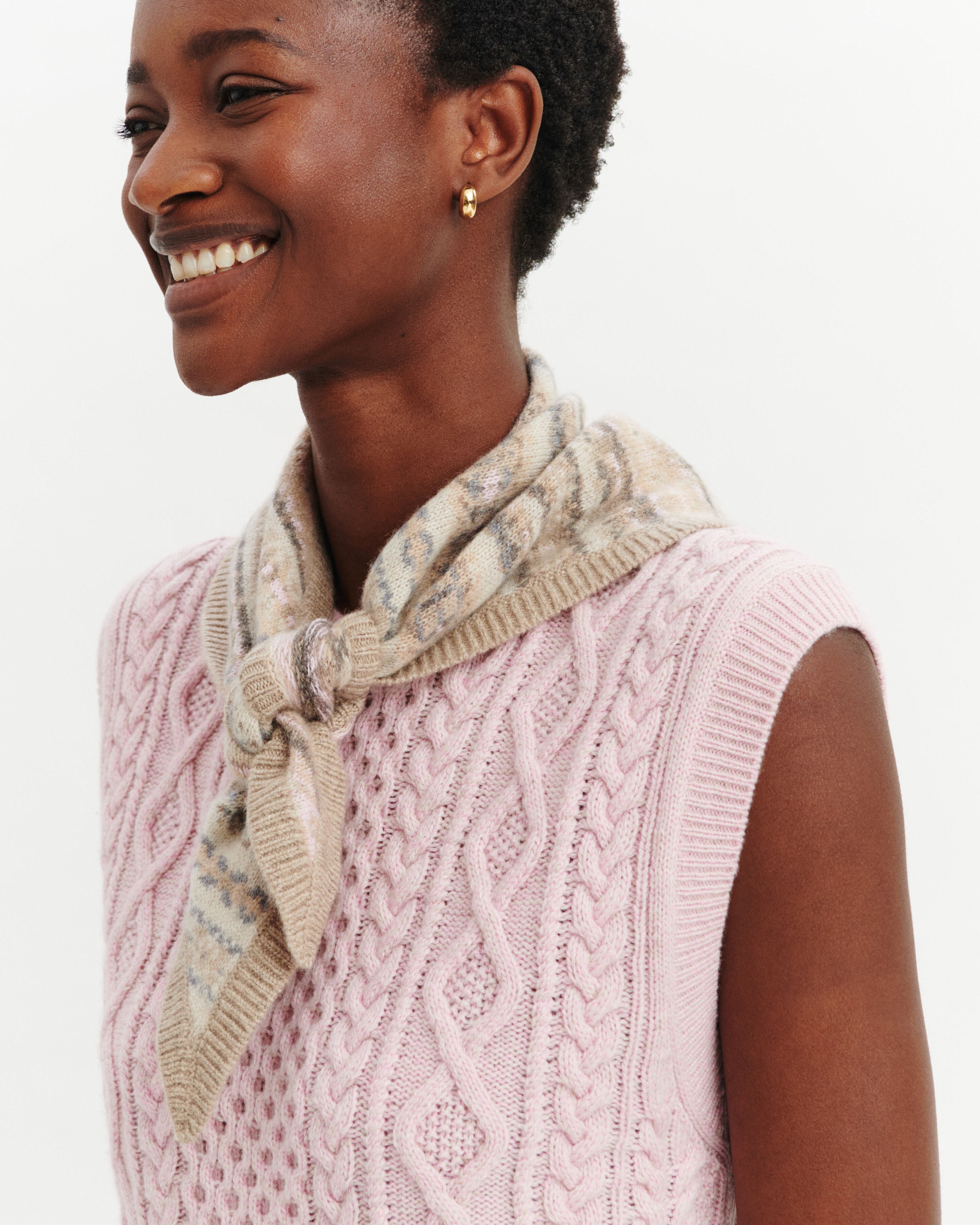Triangle fairisle-ROSE QUARTZ/AVOINE-100% cachemire