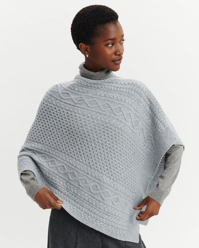 Poncho à torsades-BLEU GLACIER/GRIS ARGENTE-100% cachemire